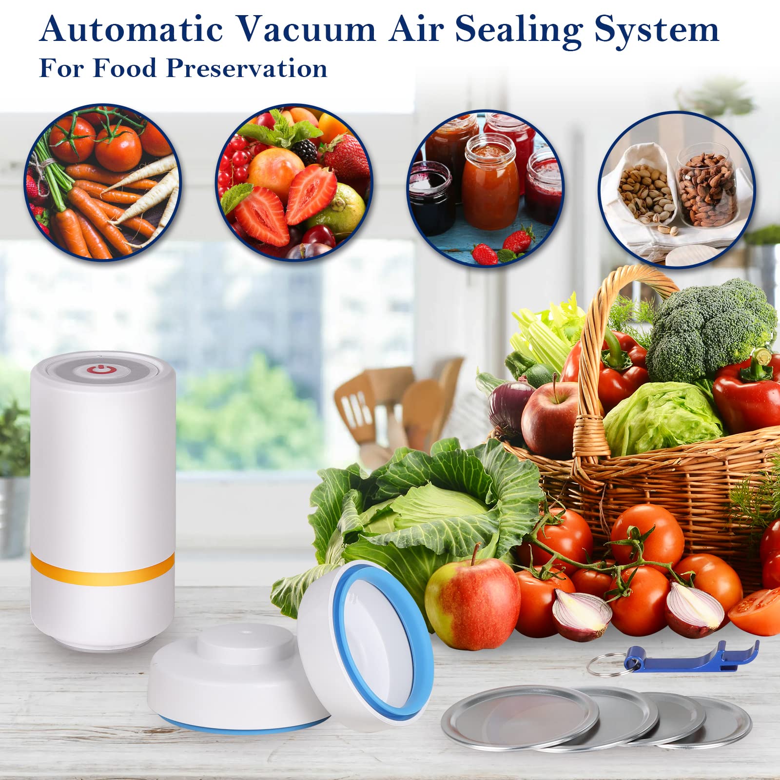 Electric Mason Jar Vacuum Sealer Pump Kit - Compatible with Wide Mouth Jars & Food Saver Machines | Preserve Freshness for Meal Prep, Canning & Long-Term Food Storage