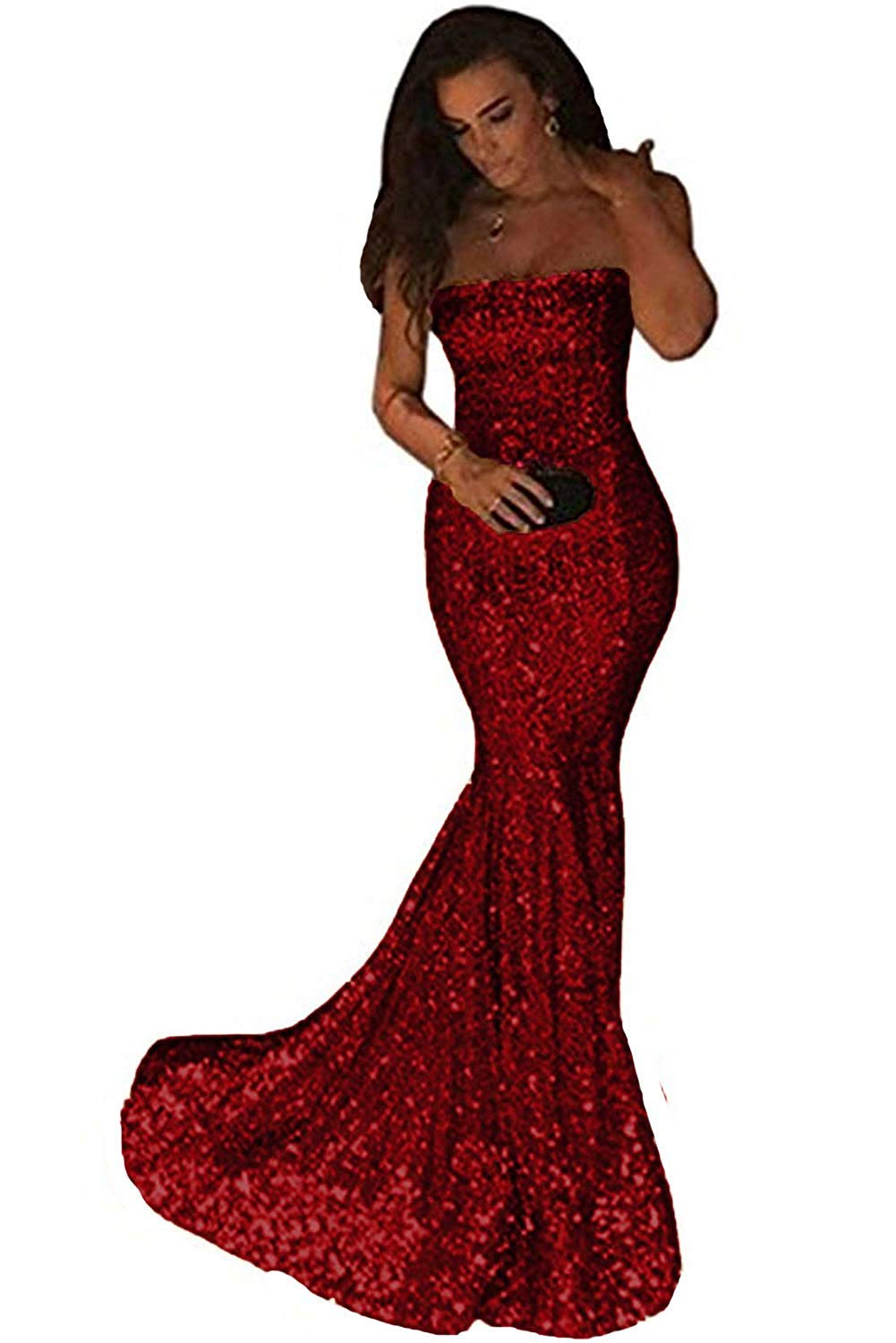 Kivary Women's Sparkly Sequin Mermaid Evening Gown - Elegant Strapless Prom Dress for Formal Events, Parties & Special Occasions