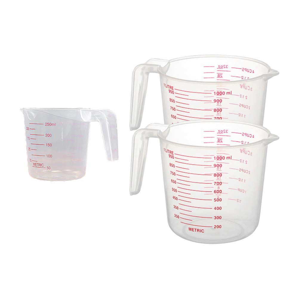 DOITOOL 3-Piece Liquid Measuring Cups Set - 1000ML & 250ML Kitchen Measuring Tools with Scale - Essential Baking Accessories for Cooking, Baking, Mixing Drinks - Durable PVC Volumetric Beakers for Home & Professional Kitchens
