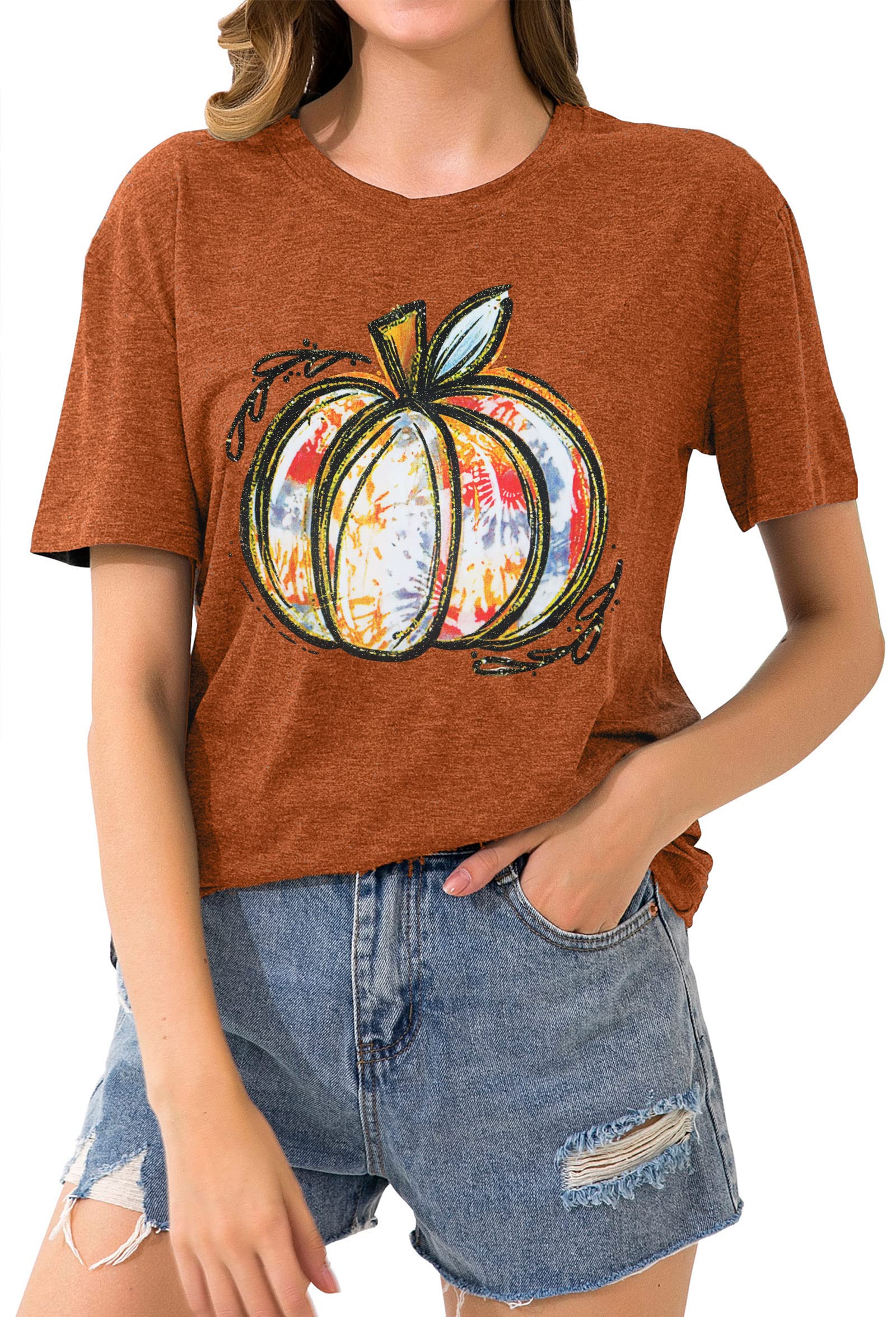 Halloween Pumpkin Shirt for Women - Cute Leopard Print Graphic Tee Short Sleeve Fall T-Shirt | Thanksgiving Gift & Party Outfit | Casual Wear, Costume Party, Autumn Festival