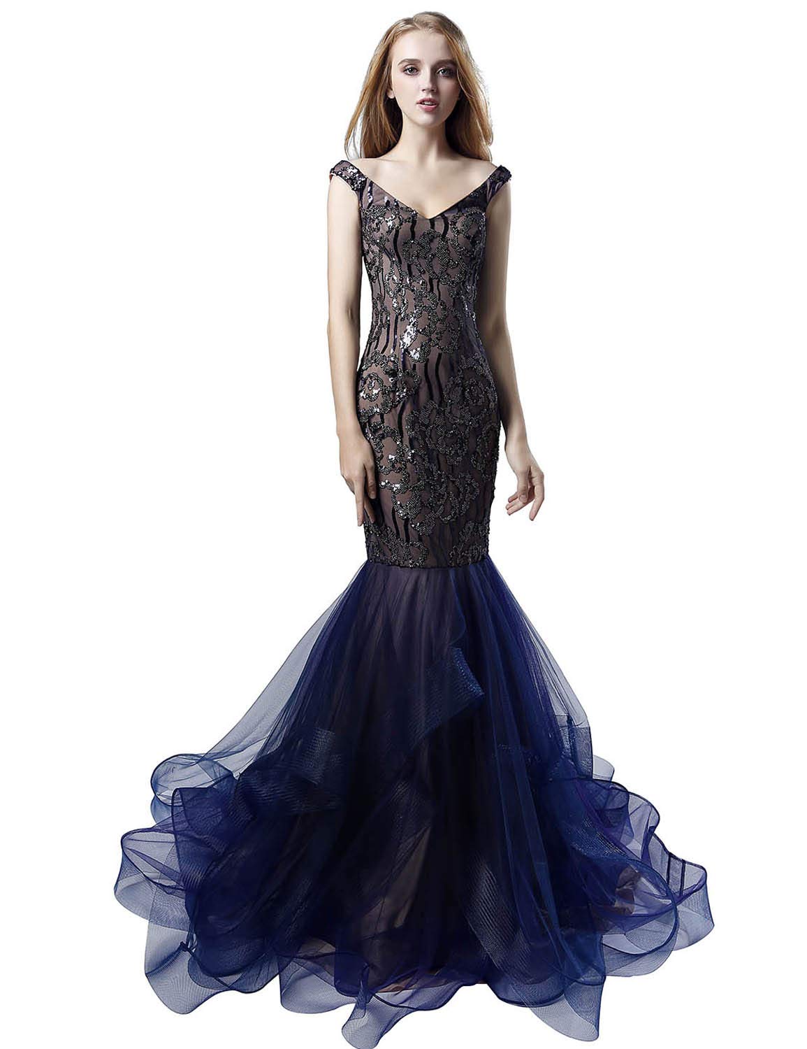 Elegant Beaded Mermaid Prom Dress for Women 2024 - Sparkly Sequin Long Evening Gown in Tulle & Satin - Perfect for Formal Events, Weddings & Red Carpet Occasions