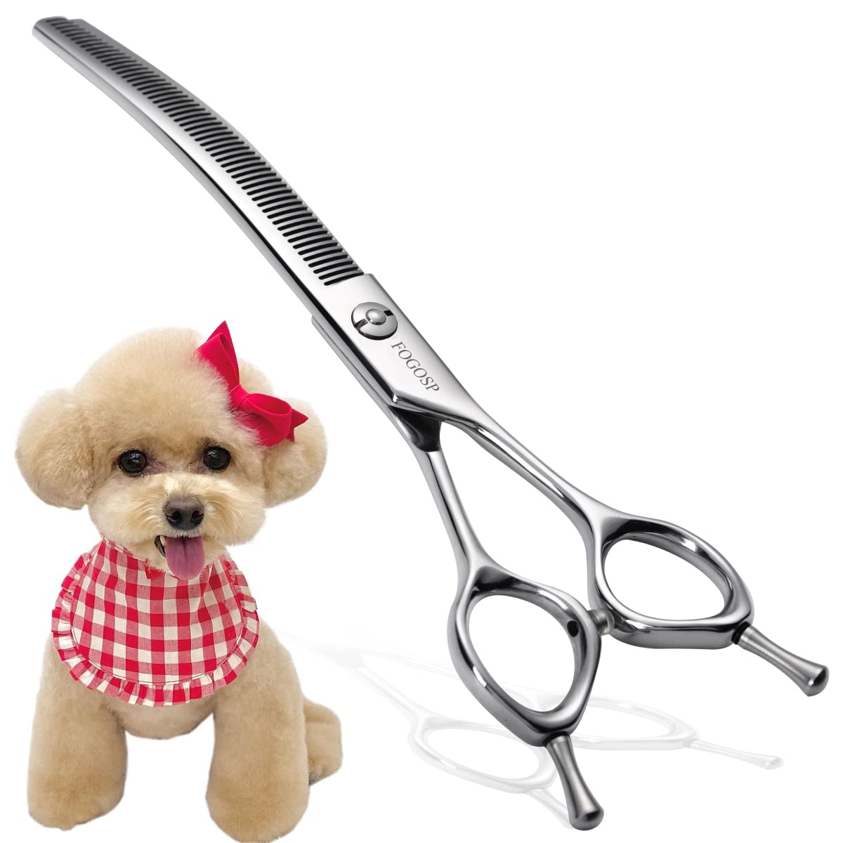 Professional 7.5'' Curved Thinning Shears for Dogs - 35% Thinning Rate V-Type Blender Scissors for Medium & Large Breeds | Perfect for Grooming, Styling & Thinning Dog Hair at Home or Salon