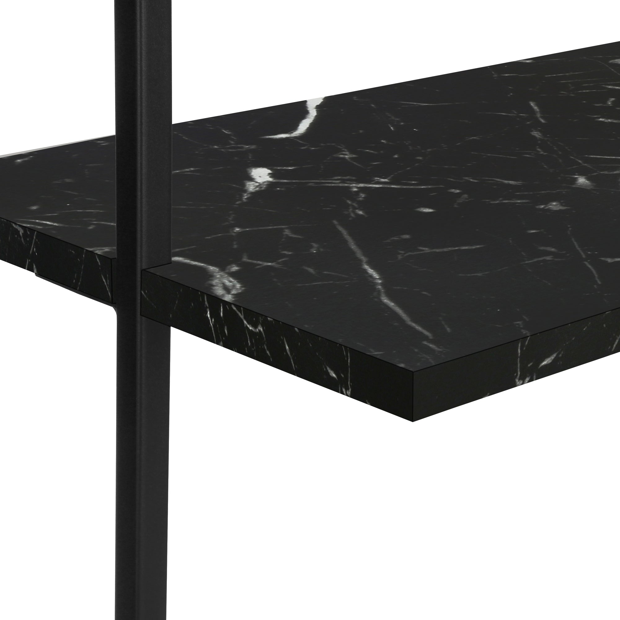 72 Inch Black Marble & Metal Ladder Bookcase - Modern Industrial Bookshelf for Living Room, Office & Bedroom Storage