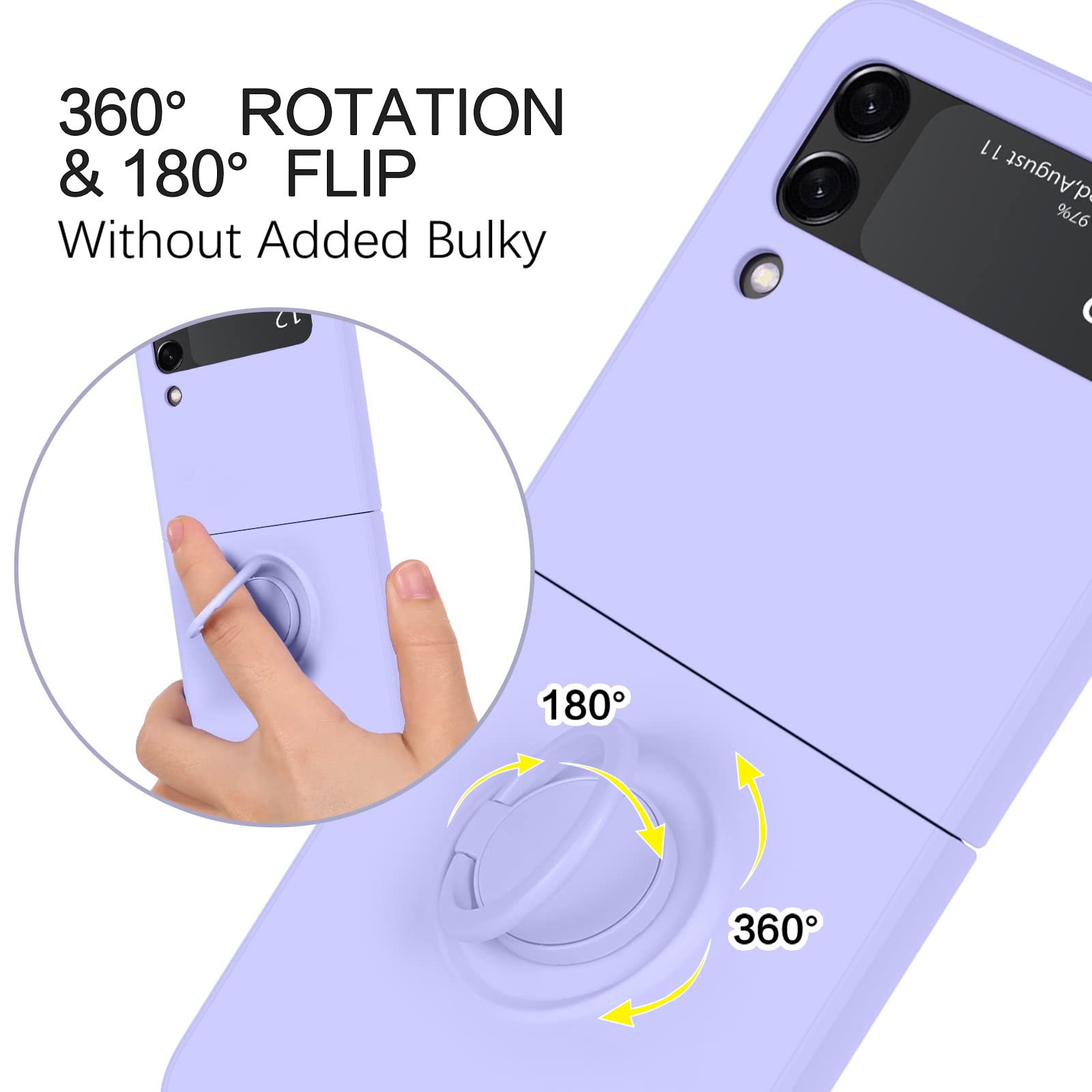 VENINGO Galaxy Z Flip 3 Case - Slim Silicone Protective Cover with Non-Slip Grip & Kickstand for Samsung Z Flip 3 5G (6.7 Inch) - Shockproof Bumper Phone Case for Women & Men - Lavender Purple - Perfect for Daily Use, Travel & Work Protection
