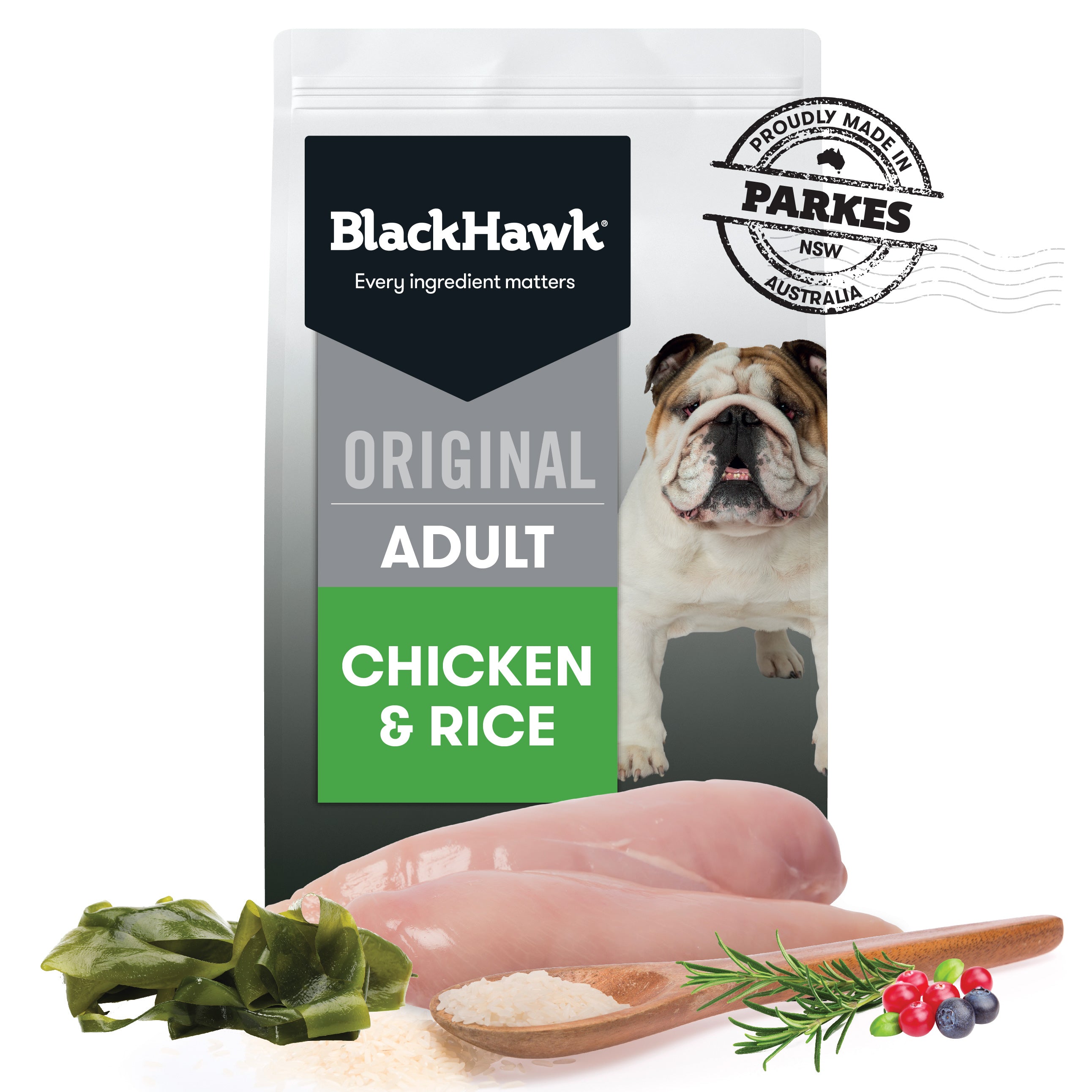 Premium Black Hawk Adult Dog Food - Chicken & Rice Formula for Optimal Nutrition | High-Quality Dry Kibble for Active & Senior Dogs | Ideal for Daily Meals, Training Treats & Weight Management