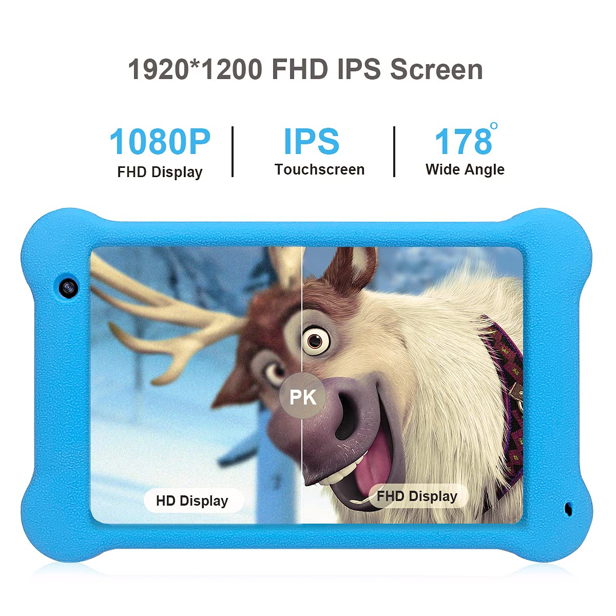 Kids Tablet 7 inch - Android 11 WiFi Learning Tablet for Children with Full HD 1920x1200 IPS Screen, 2GB RAM 32GB Storage, Preloaded Kidoz Educational Games & Apps (Blue) - Perfect for Homeschooling, Travel & Early Learning