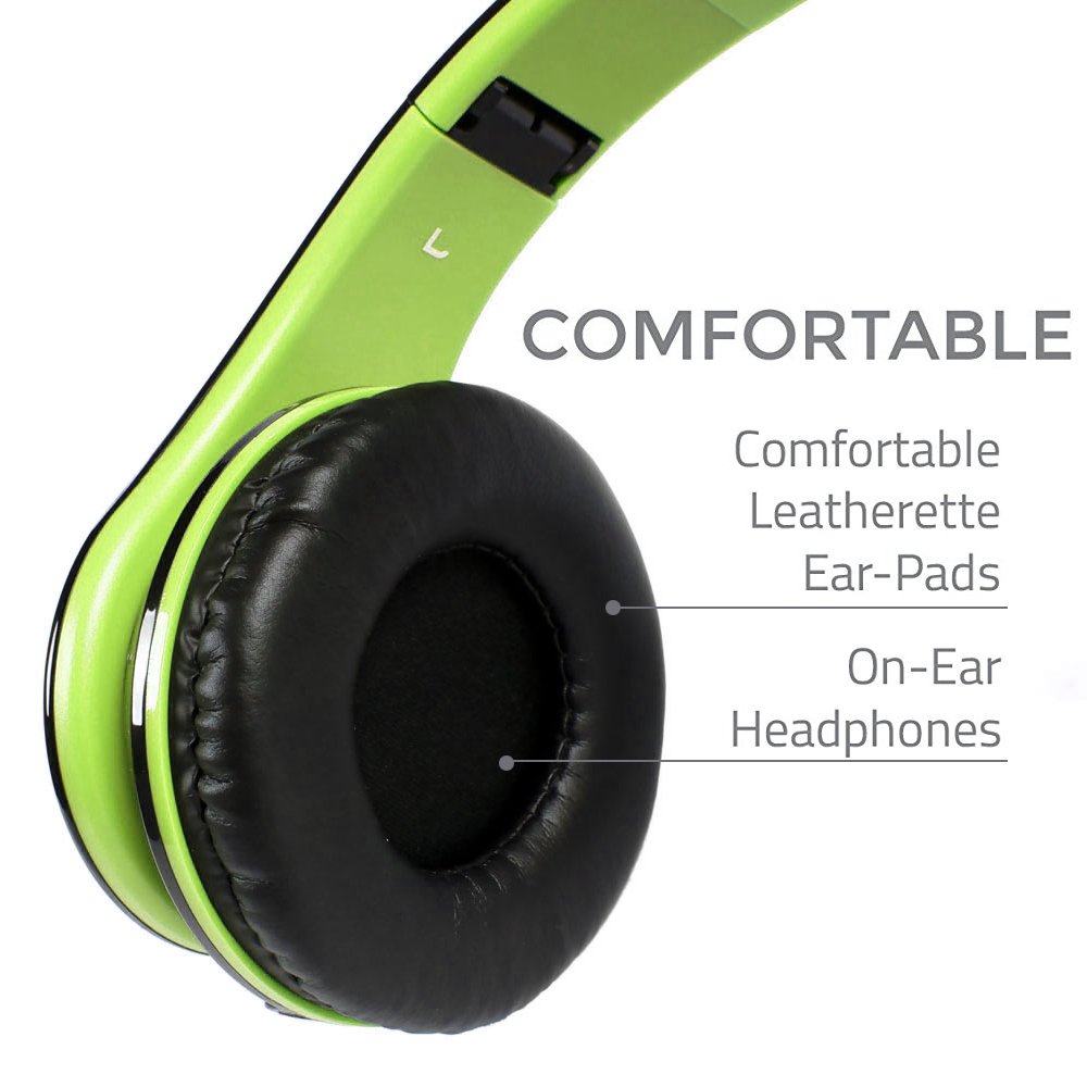 BG6002 Kids Headphones with Microphone - Volume Limited Safe Headset for Children, Foldable Design with 3.5mm Plug & Removable Cord (Black/Green) - Perfect for School, Travel, and Online Learning