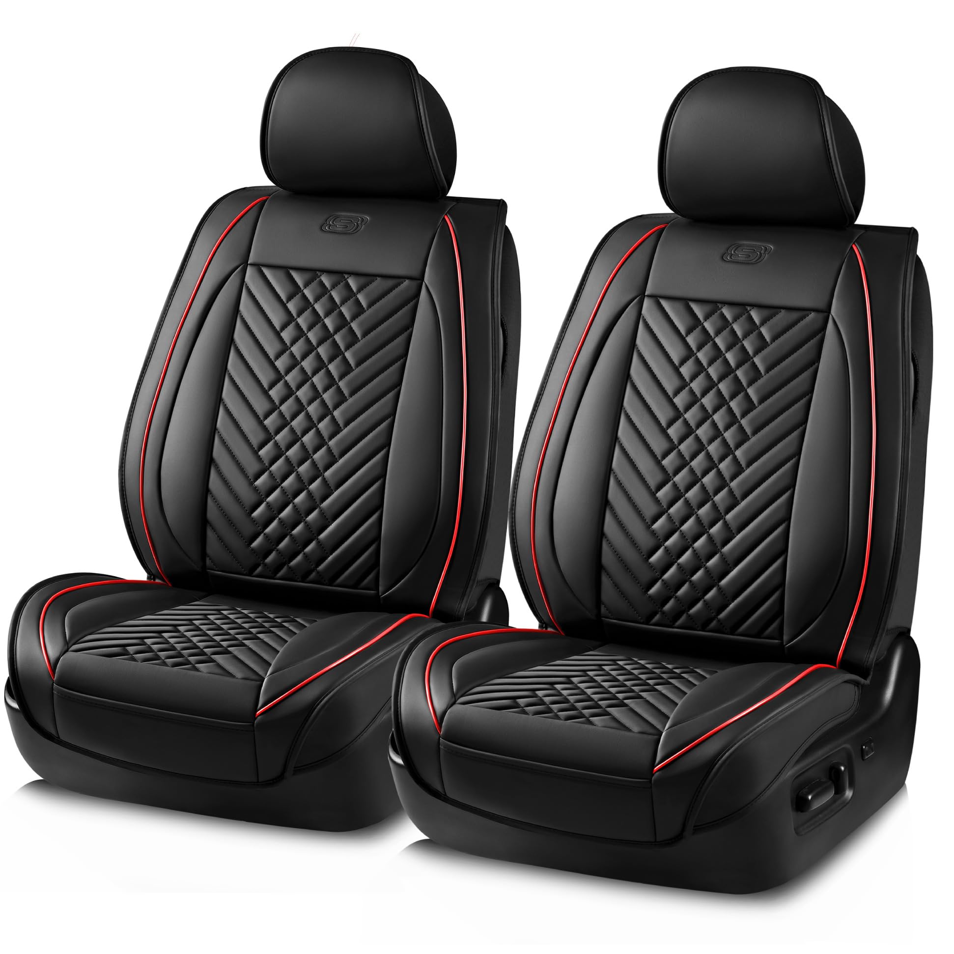 **Skechers MAX Cushioning Memory Foam Car Seat Covers – Waterproof Leather Seat Protector with Airbag Fit for Cars, Vans, Trucks & SUVs (Red) – Perfect for Long Drives & Commuting**