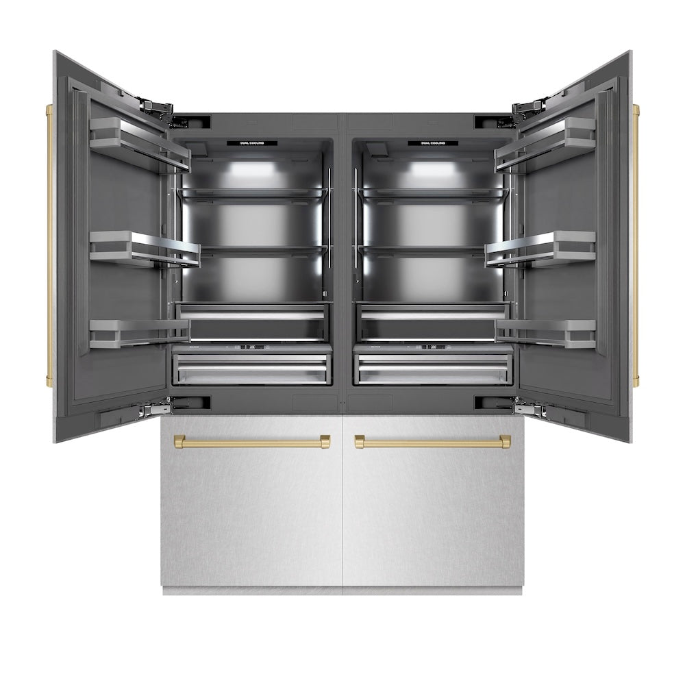 ZLINE Autograph Edition 60-Inch French Door Built-In Refrigerator - 32.2 cu.ft Capacity, Bottom Freezer, Water Dispenser & Ice Maker - Satin Stainless Steel with Graphite Gray Interior & Champagne Bronze Accents (GRBIVZ SN 60 CB) - Perfect for Modern Kitchens, Luxury Homes & Gourmet Cooking Spaces