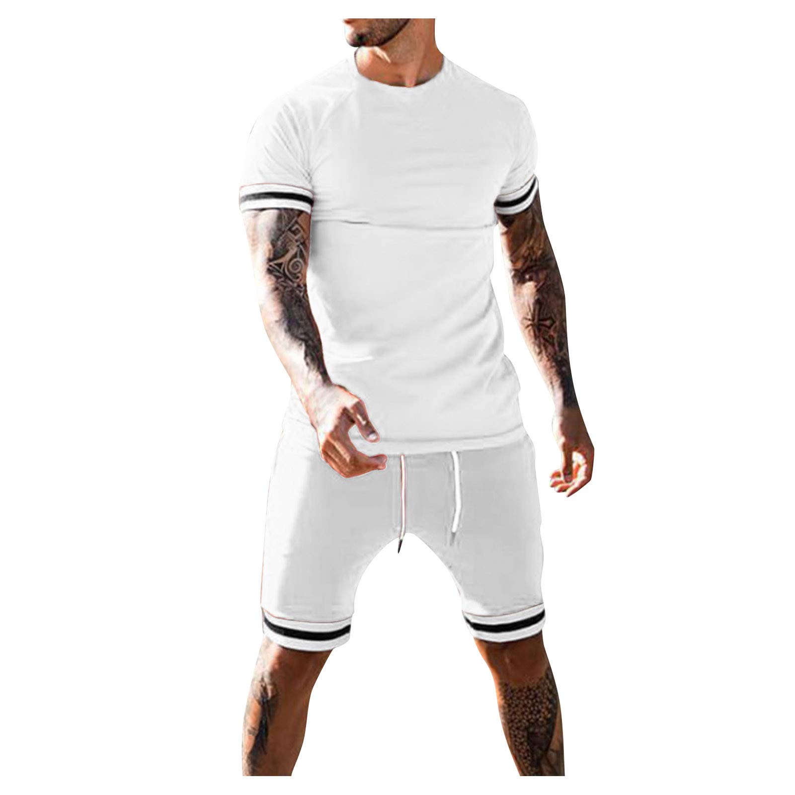 Men's Summer 2-Piece Beach Outfit - Patchwork Short Sleeve Shirt & Matching Shorts Set | Casual Vacation Wear for Pool Party, Beach Trip & Summer Travel