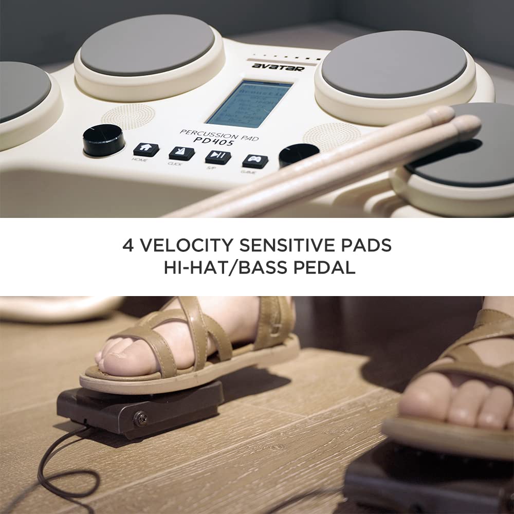PD405 Electric Drum Pad - Portable Tabletop Electronic Drum Set with 163 Sounds, Coaching & Game Modes, 2 Pedals & Drum Sticks Included - Perfect for Beginners, Home Practice & Christmas Gifts (Ideal for Small Spaces & Travel)