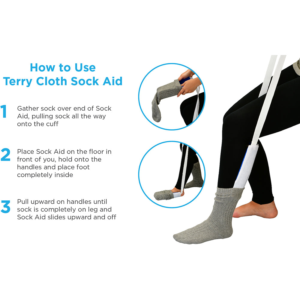 Flexible Terry Cloth Sock Aid - Assistive Device for Easy Sock Dressing - Ideal for Seniors, Arthritis & Post-Surgery Recovery (White) - Home Healthcare & Mobility Aid