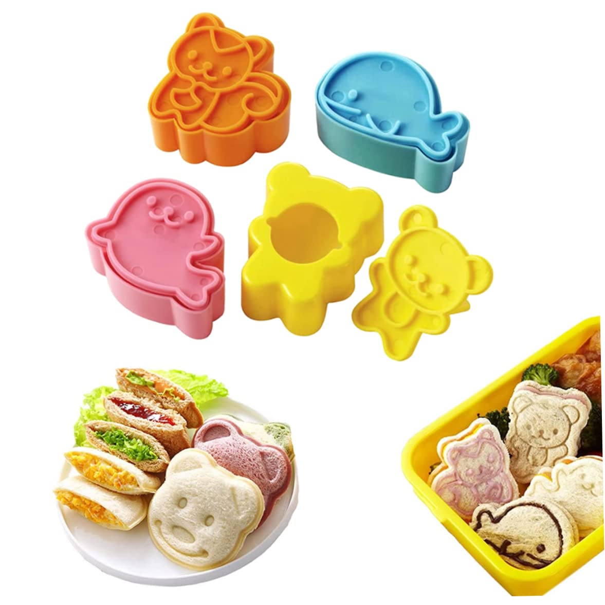**Mini Cartoon Bear Dolphin Sea Dog Sandwich & Cookie Cutters Set - 4PCs Fun Bread Cutters for Kids, Perfect for School Lunches & Party Snacks**