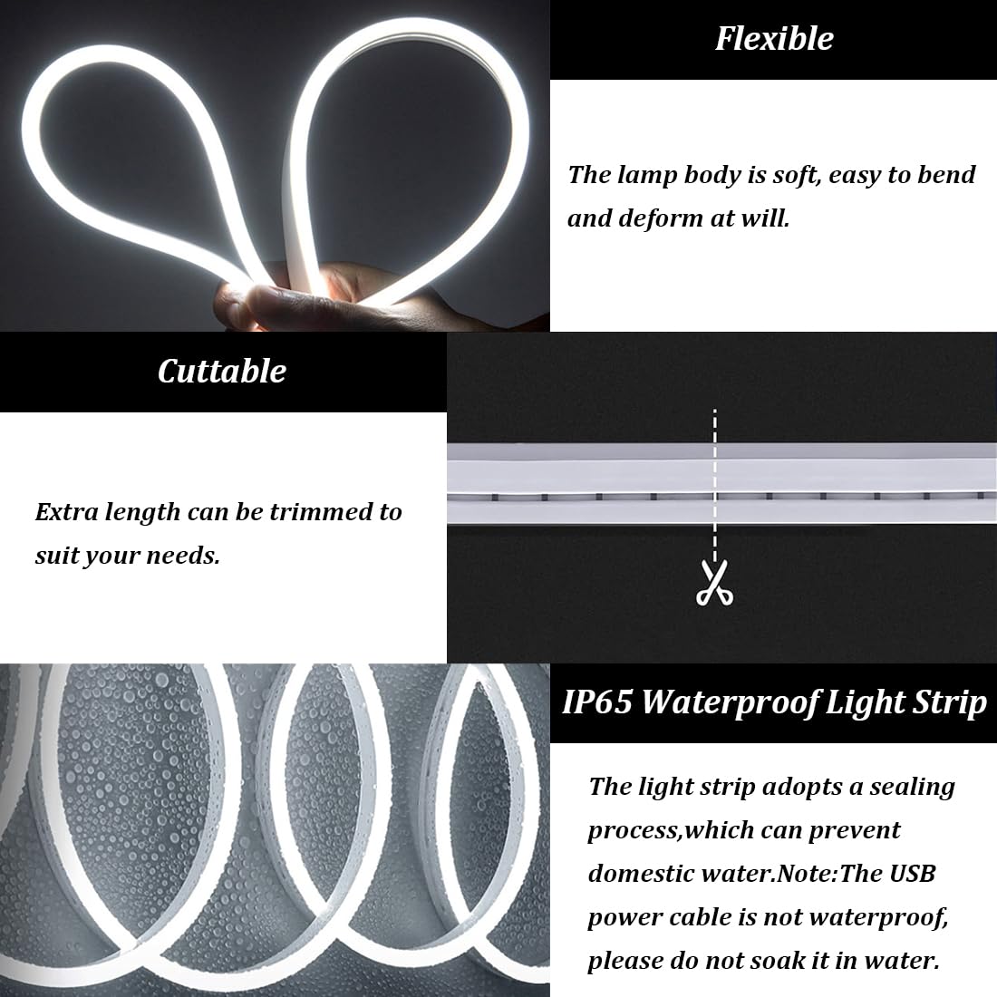 10ft 6500K White LED Neon Strip - USB Dimmable Touch Control for Bedroom, Kitchen, Home Decor