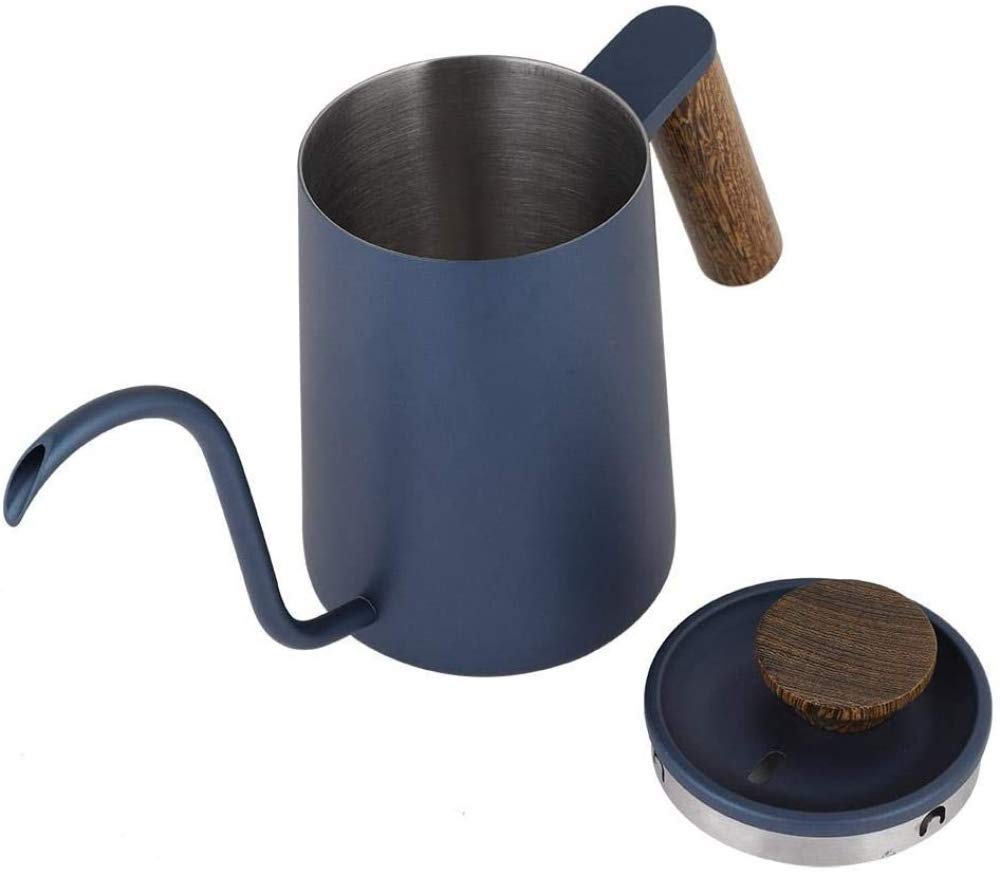 Premium 600ml Stainless Steel Gooseneck Drip Coffee Pot with Ergonomic Handle - Perfect for Pour Over Coffee, Chemex & French Press Brewing (Blue)