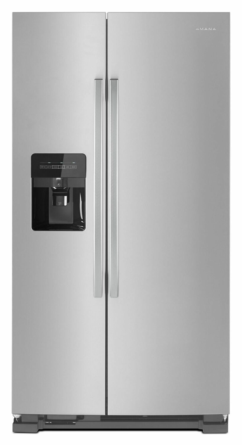 Amana ASI2175GRS 33 Inch Side By Side Refrigerator with Dual Pad External Ice & Water Dispenser - Black Stainless Steel | Perfect for Kitchens, Offices & Entertaining Spaces