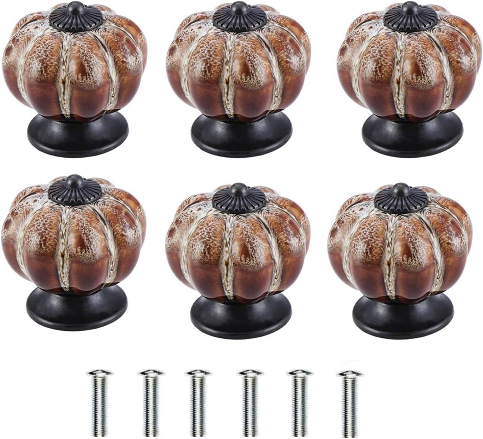Vintage Ceramic Drawer Knobs - 6PCS Chic Leopard Print Kitchen Cabinet Handles & Pulls - Antique Pumpkin Style for Cupboards, Dressers & Furniture (Color E) - Perfect for Farmhouse, Shabby Chic & Vintage Home Decor