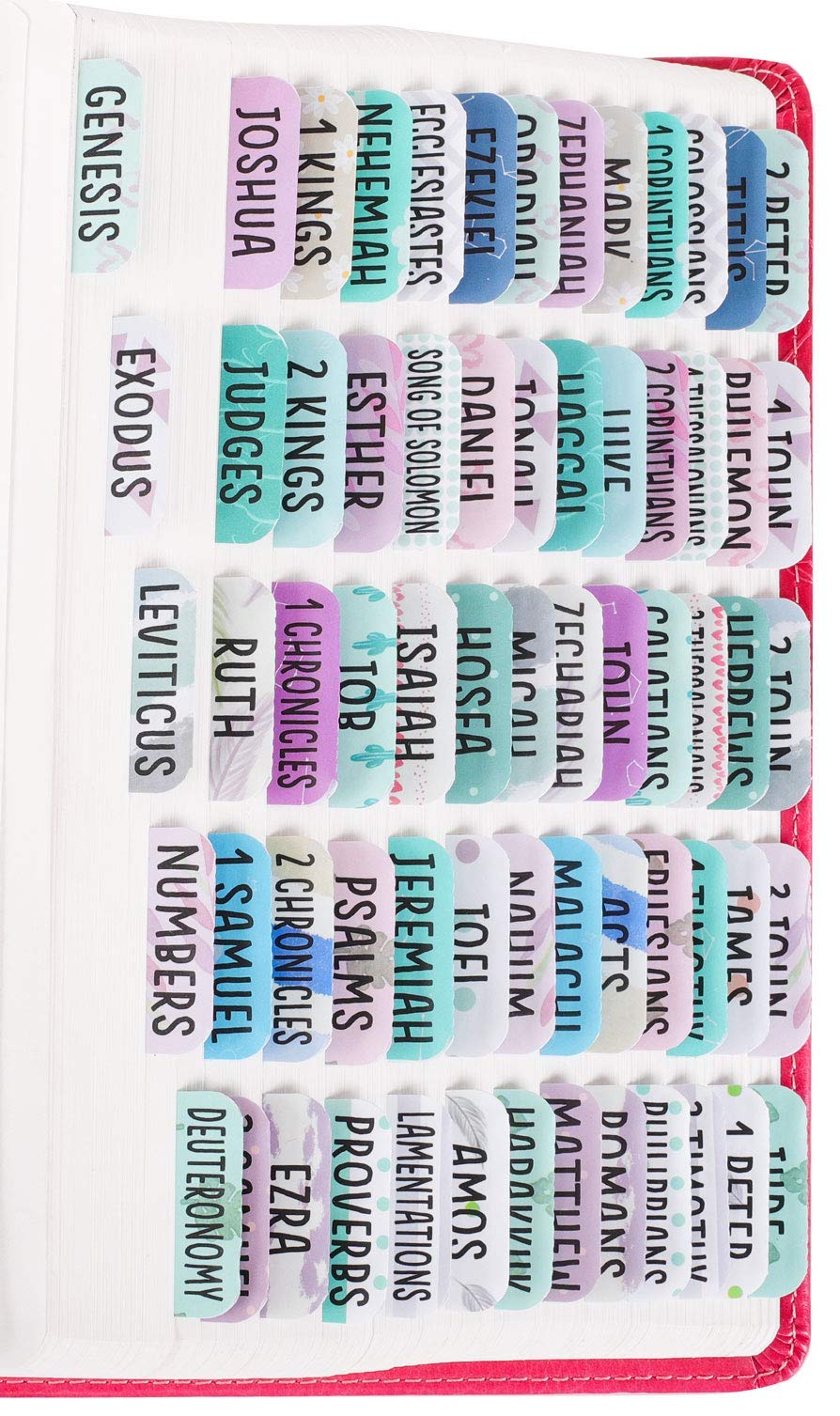 Large Print Laminated Bible Tabs for Women & Girls - 90 Colorful Old & New Testament Tabs with 24 Blank Tabs - Easy to Read Christian Gift for Bible Journaling, Study & Devotional Time