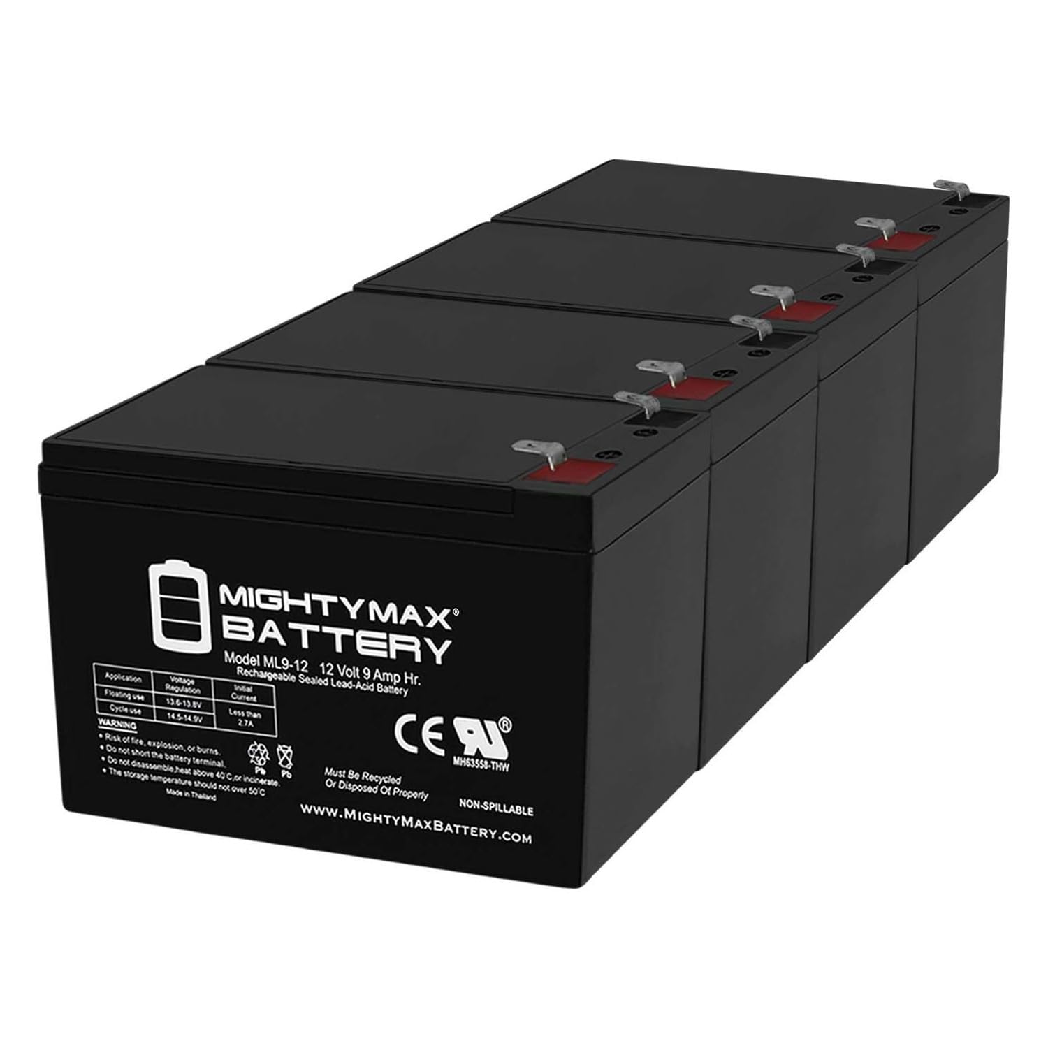 Mighty Max 12V 9Ah SLA Replacement Battery for APC Back-UPS Pro 1300 UPS - 4 Pack - Perfect for Home Office, Server Backup & Power Outage Protection