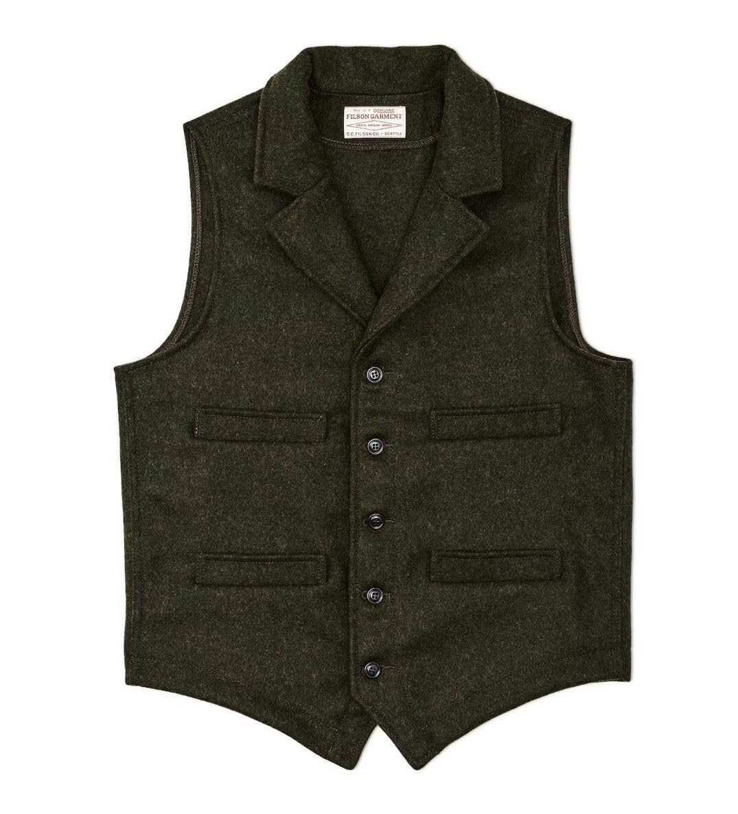 Filson Mackinaw Wool Western Vest for Men - Forest Green Hunting & Outdoor Workwear