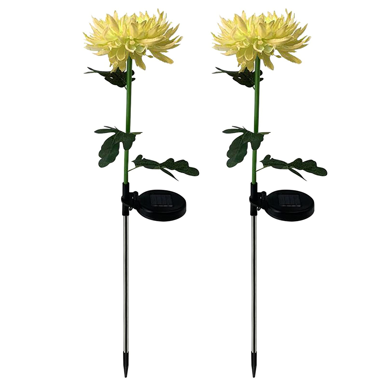 Solar Powered LED Chrysanthemum Flower Lights - 2 Pack Waterproof Outdoor Garden Stakes for Patio, Lawn, Yard & Pathway Decoration | Weather-Resistant Artificial Flowers for Backyard, Landscape & Nighttime Ambience (Yellow)