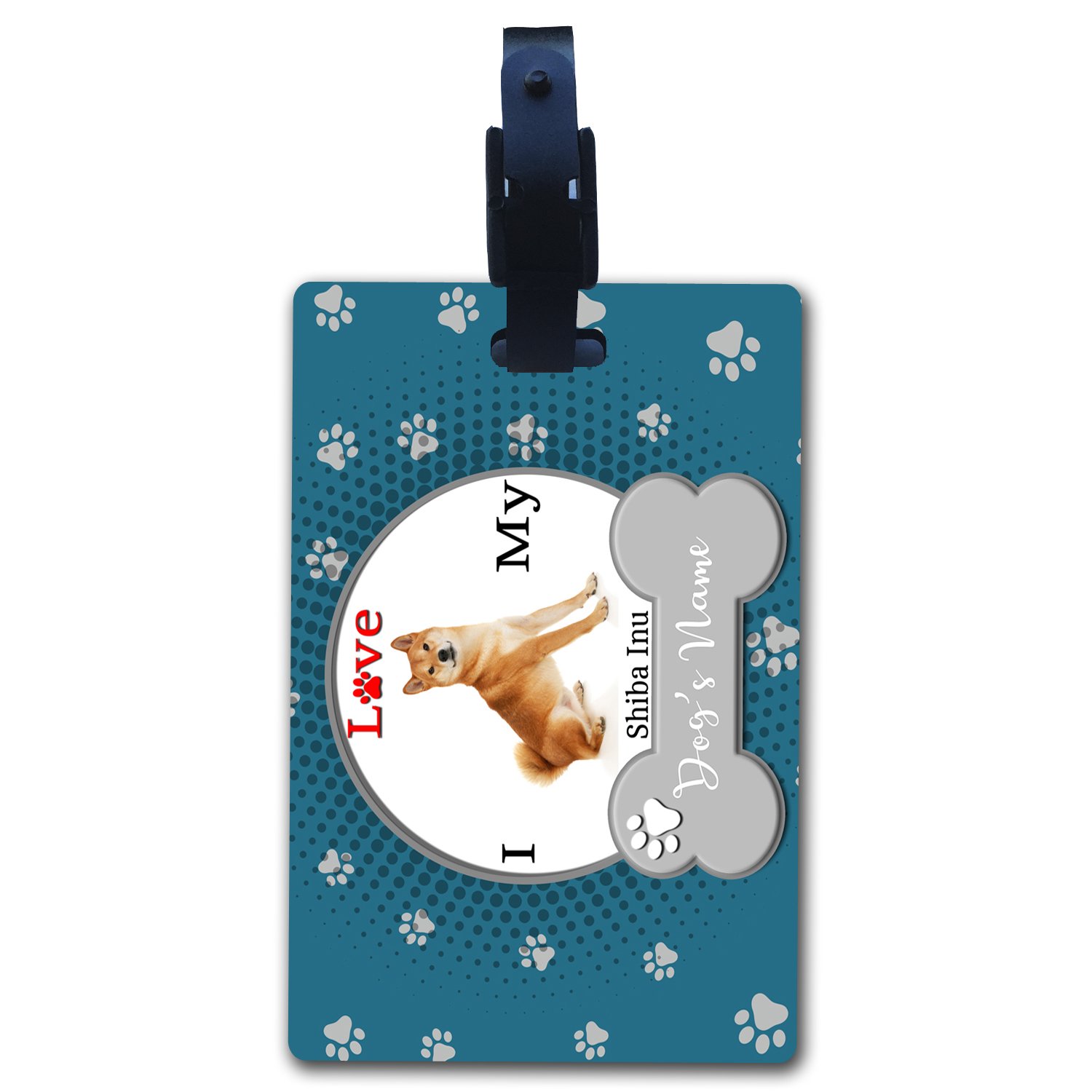 Personalized Custom Name Luggage Tag - I Love My Shiba Inu Dog - Durable Travel ID Tag for Suitcases, Backpacks & Pet Carriers - Perfect for Airports, Vacations & Pet Lovers