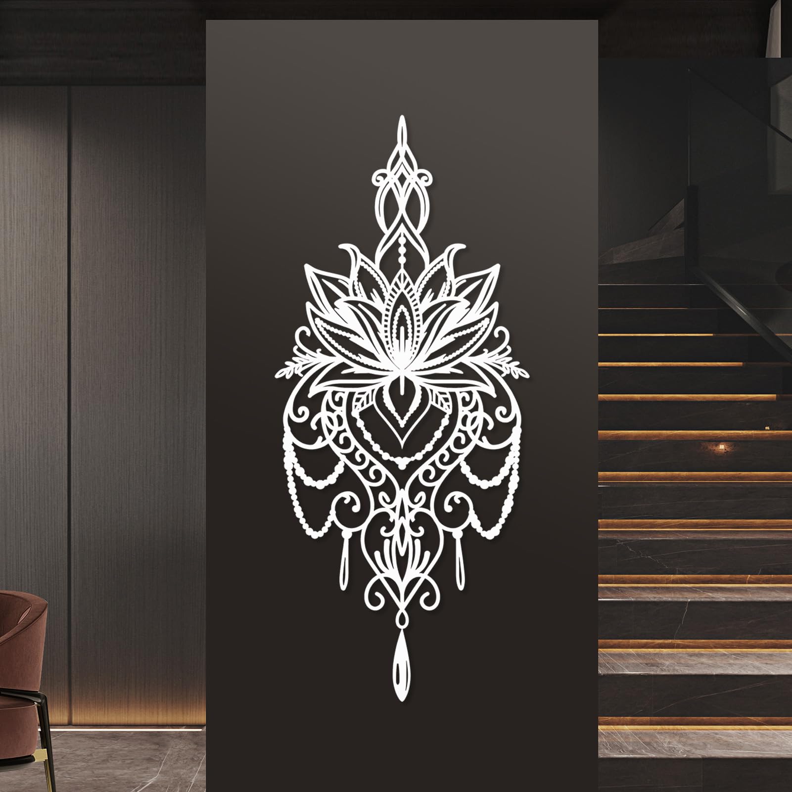 OSTCAL Black Metal Mandala Wall Art Decor - 48x21in (122x53cm) Spiritual Yoga Meditation Wall Hanging for Living Room, Bedroom & Studio - Handcrafted Metal Flower Design for Boho Home Decor