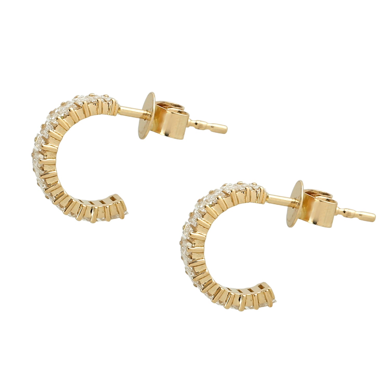 18K Yellow Gold Baguette Cut Diamond Hoop Earrings for Women - Perfect for Weddings, Parties & Special Occasions