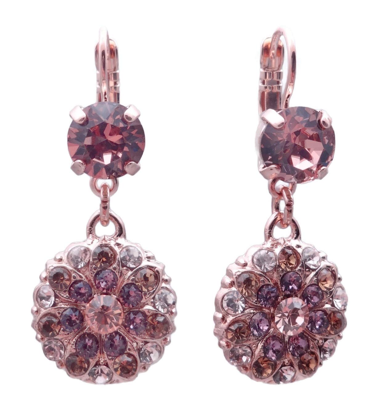 Mariana Brown Meadow Rose Gold-Tone Earrings with Purple & Brown Crystals | Elegant Dangle Drop Earrings for Women | Perfect for Parties, Weddings & Evening Events