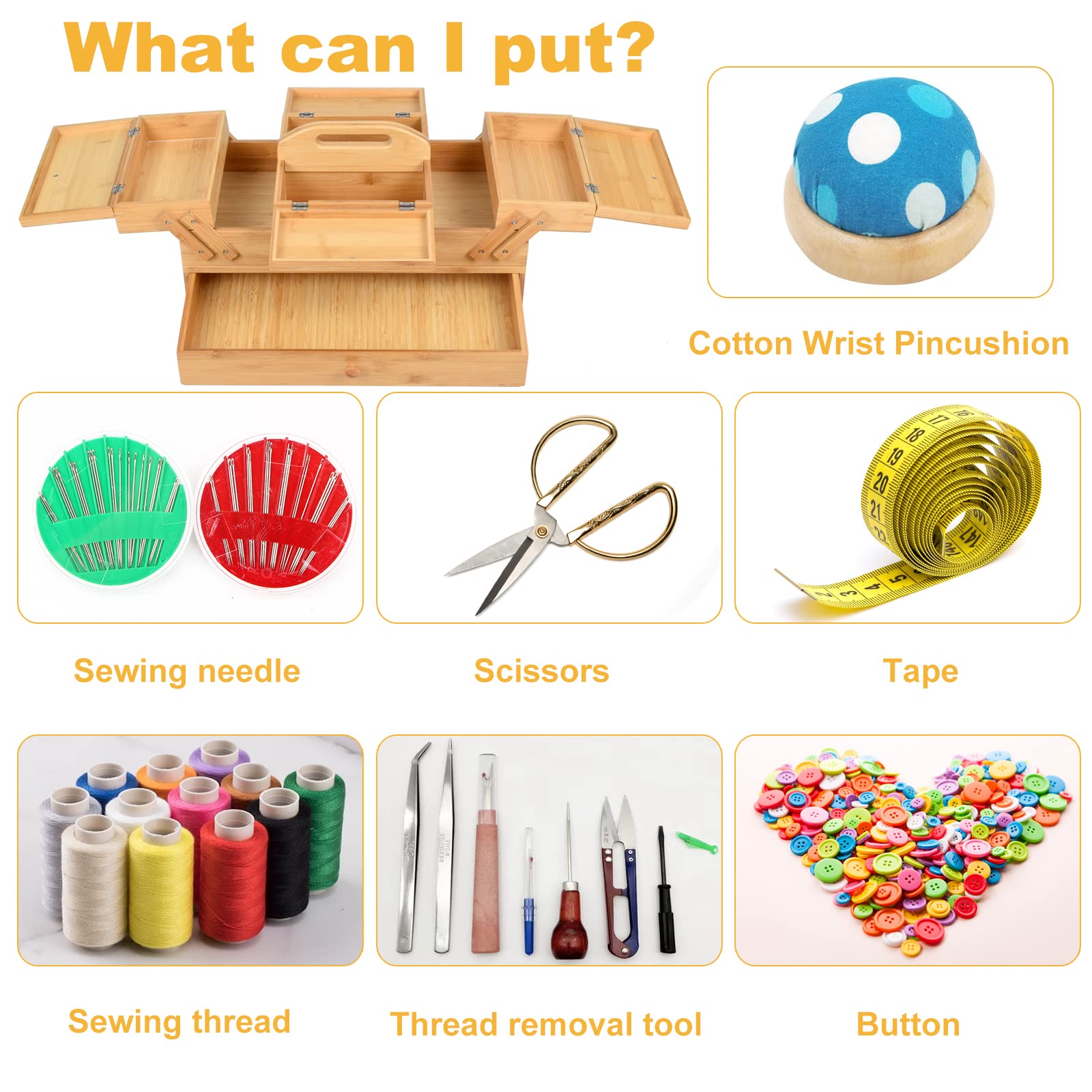 Wooden Sewing Box Organizer with 3 Tier Drawers - Perfect for Sewing Supplies, Craft Tools & Needles Storage - Ideal for Sewing Enthusiasts, Quilters & DIY Craft Projects
