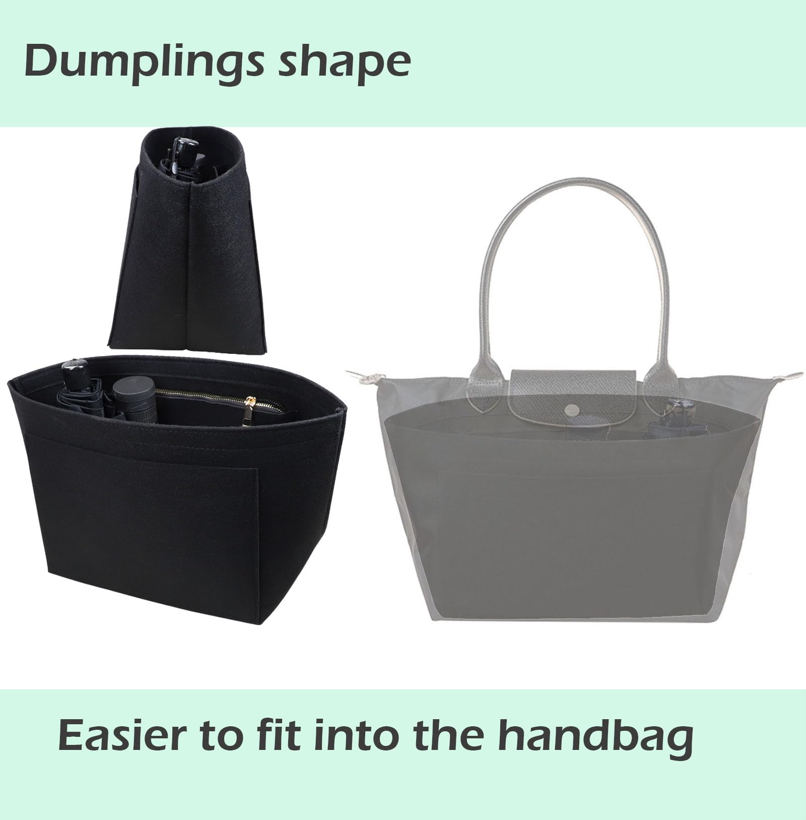 Premium Purse Organizer Insert for Longchamp Le Pliage Tote Bag - 1028 Black - Perfect for Travel, Work & Daily Use
