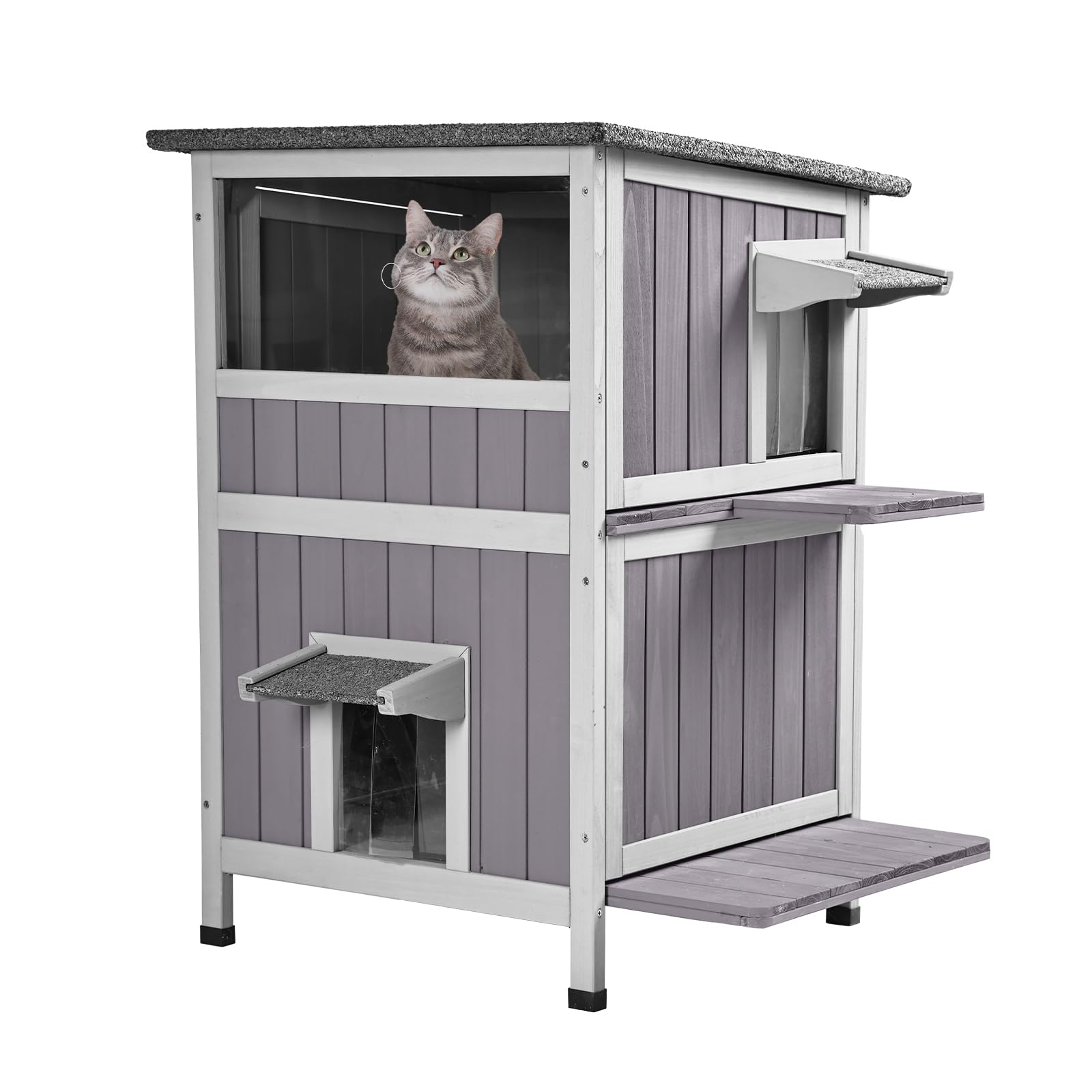 2-Story Weatherproof Outdoor Cat House - Feral Cat Shelter & Enclosure for All Seasons | Durable Waterproof Kitten Shelter for Backyard, Garden & Patio Use