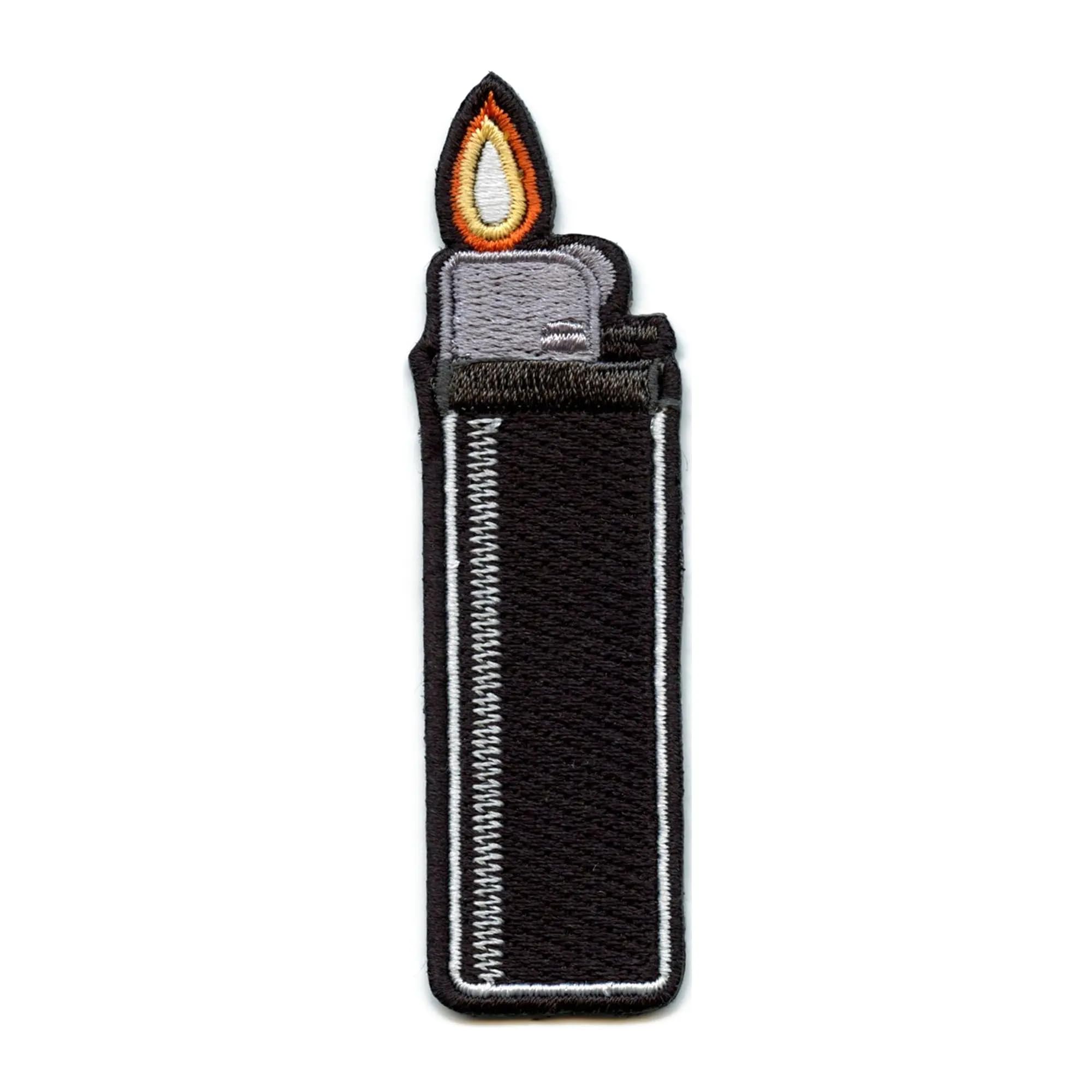 Vintage Embroidered Iron-On Lighter Patch - Black Classic Design for Denim Jackets, Backpacks & DIY Crafts