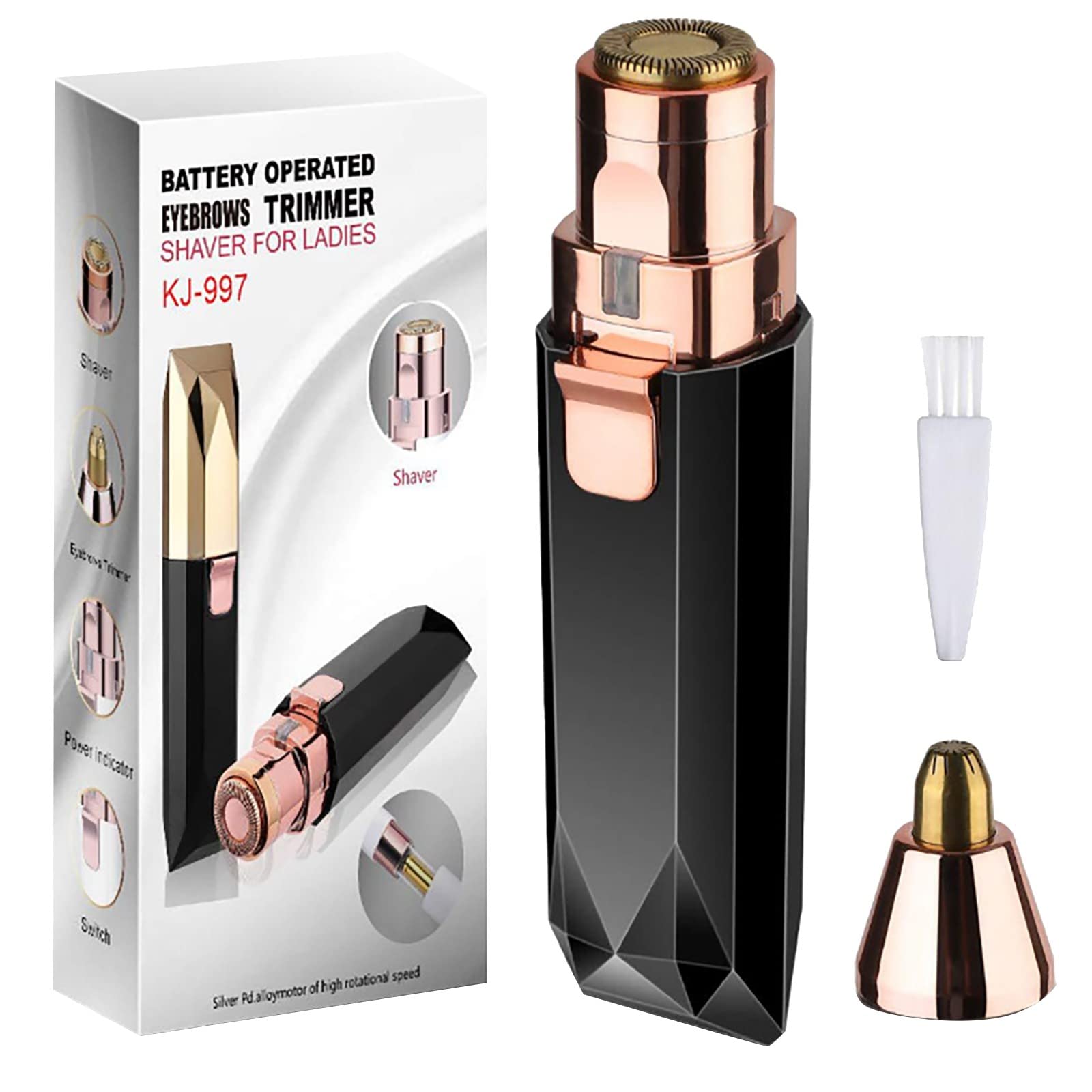 2 in 1 Facial Hair Remover & Eyebrow Epilator for Women - Painless Peach Fuzz Trimmer with Built-in LED Light - Chin & Upper Lip Hair Removal - Perfect for Travel, Home Use & Salon Treatments (Model AFv327)