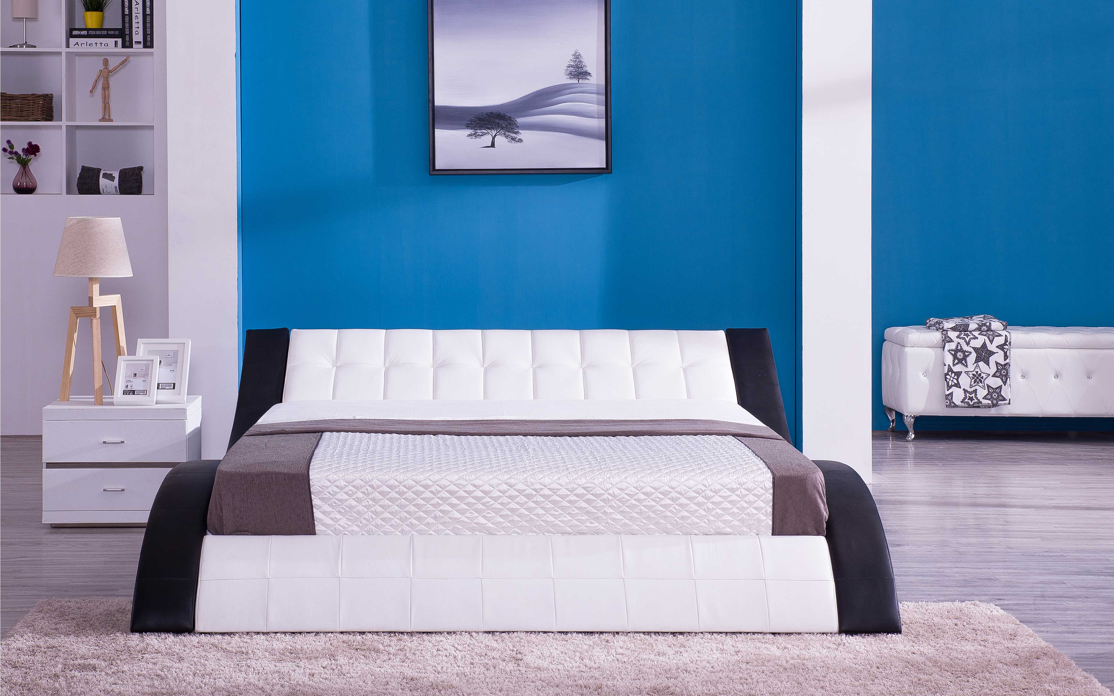 Modern Curved Leather Platform Smart Bed with LED Lights - Adjustable Height, USB Charging & Bluetooth Speaker for Bedroom, Living Room & Home Office