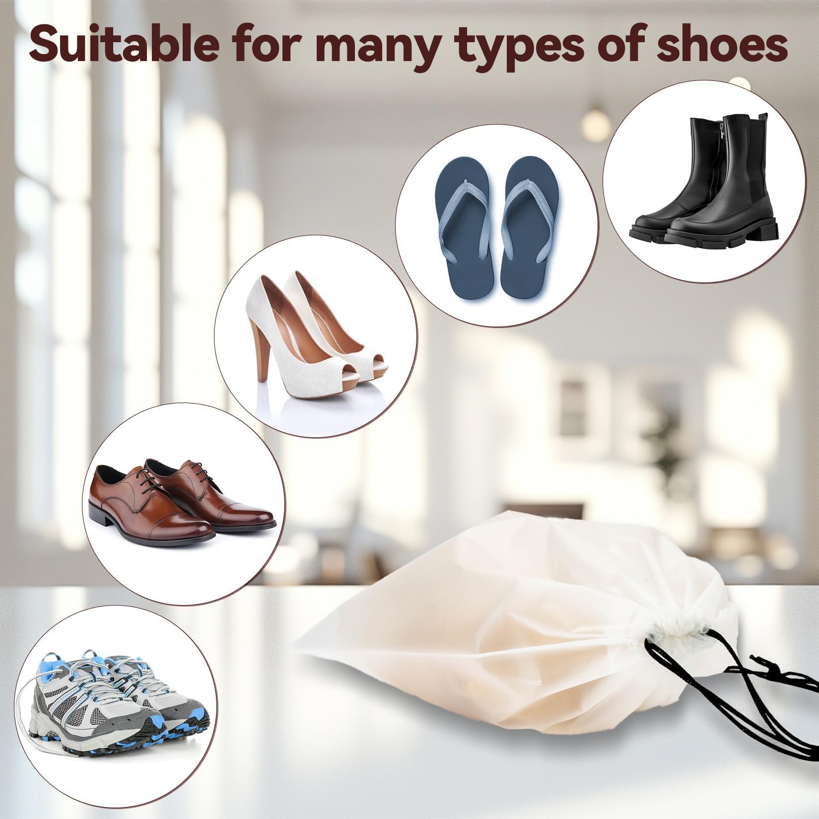 10 Pack Waterproof Shoe Bags for Travel & Storage - Reusable Drawstring Dustproof Shoe Organizers for Luggage, Gym, Sneakers & High Heels | Transparent & Durable Shoe Protectors for Men & Women