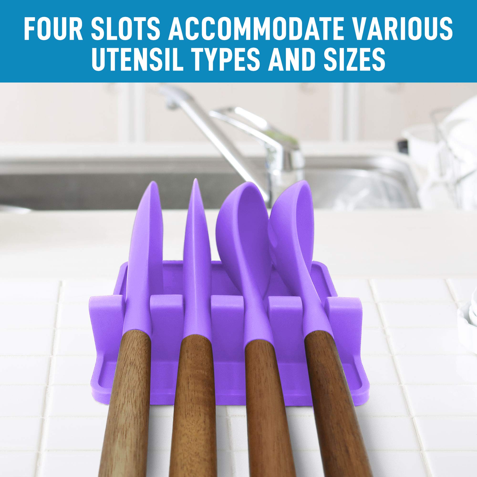 Zulay Silicone Utensil Rest - BPA-Free Heat-Resistant Spoon Holder for Stove Top - Perfect for Cooking & Serving in Mystic Violet