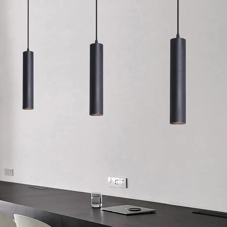 Sleek Modern Black Pendant Light - Minimalist Tubular Design for Dining Room, Kitchen Island or Bedroom Lighting