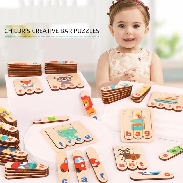 Kidstoysdaze Wooden Stick Puzzle - English Letter Matching & Spelling Word Game for Kids, Perfect for Early Learning and Classroom Activities