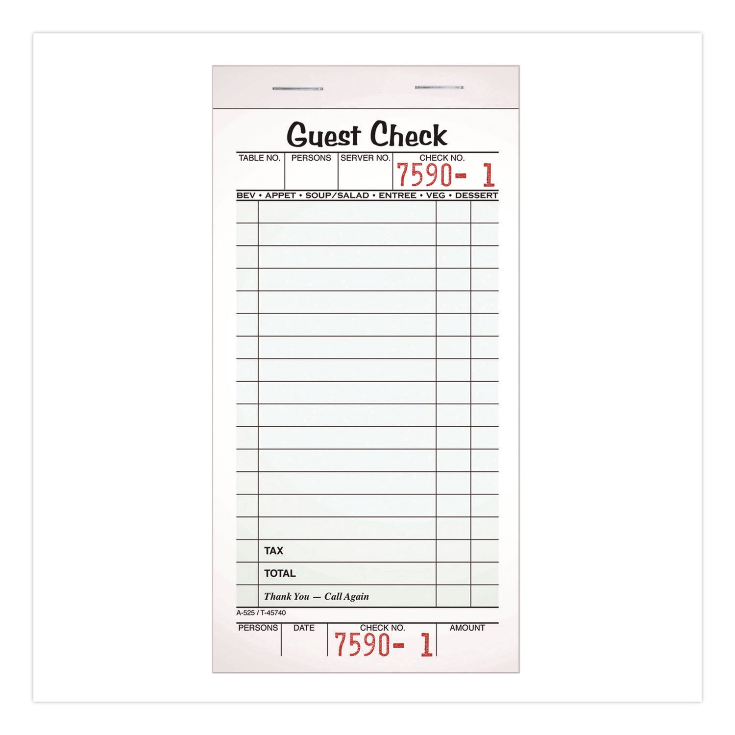 Adams® One Part Guest Check Pad - 3.4