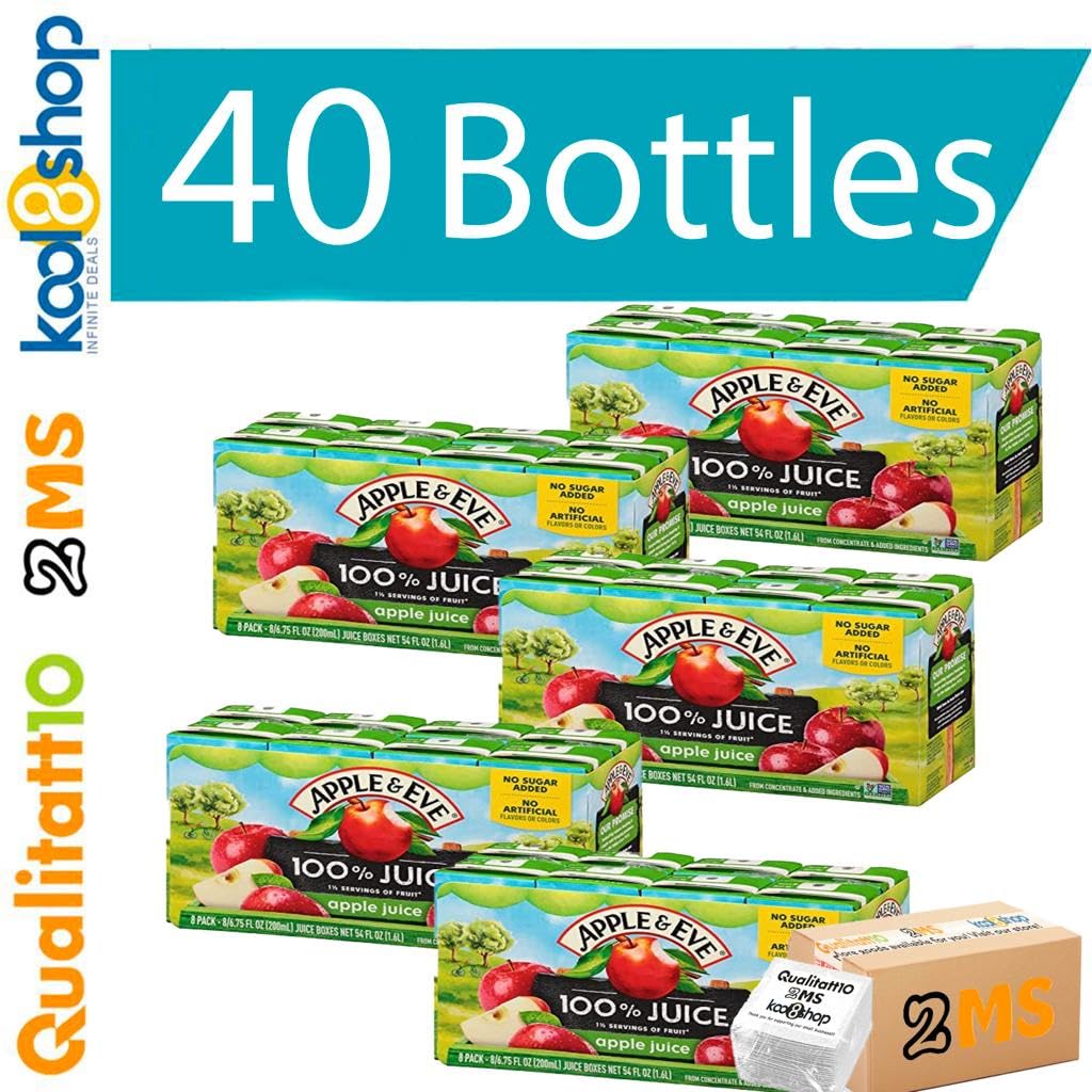 2MS Box - 40 Count 6.75 fl oz 100% Pure Apple Juice for Apple & Eve - Includes Napkins Set - Perfect for School Lunches, Picnics & Healthy Snacking