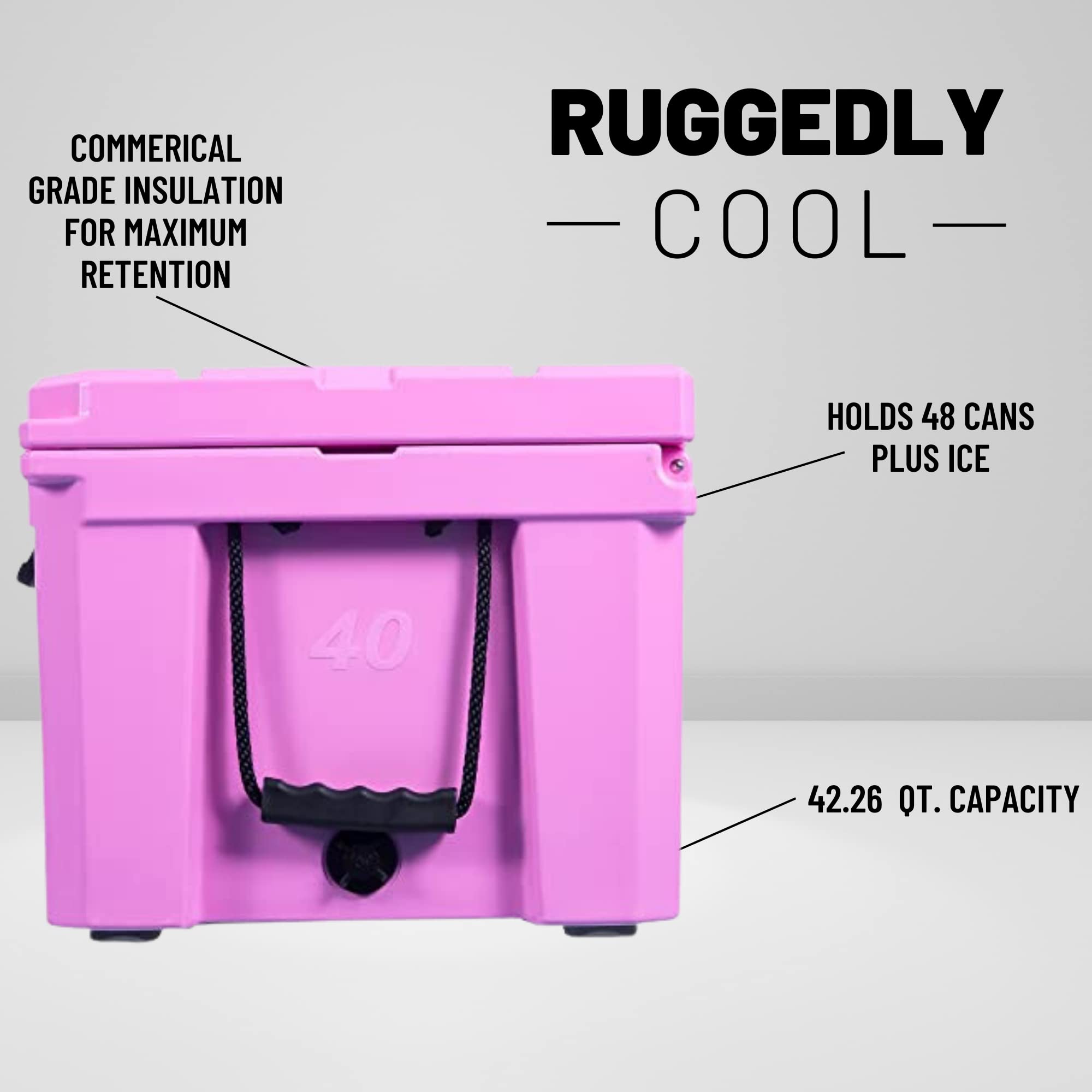 CAMP-ZERO 40L-42 Quart Heavy Duty Hard Cooler Ice Chest with 4 Cup Holders & Comfort Grip - Perfect for Camping, Beach, Picnics, Boating, Hunting & Travel - Keep Drinks Cold for Outdoor Adventures, Tailgating & Road Trips