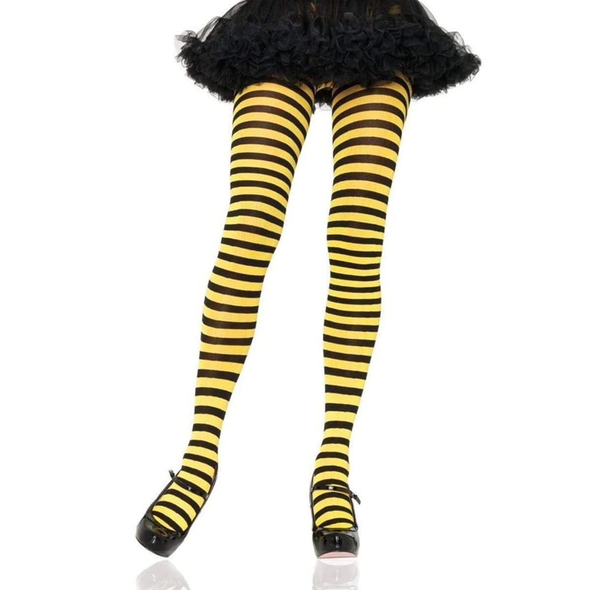 Women's Black & Yellow Striped Nylon Tights - Fashionable Legwear for Dance, Yoga, and Everyday Wear