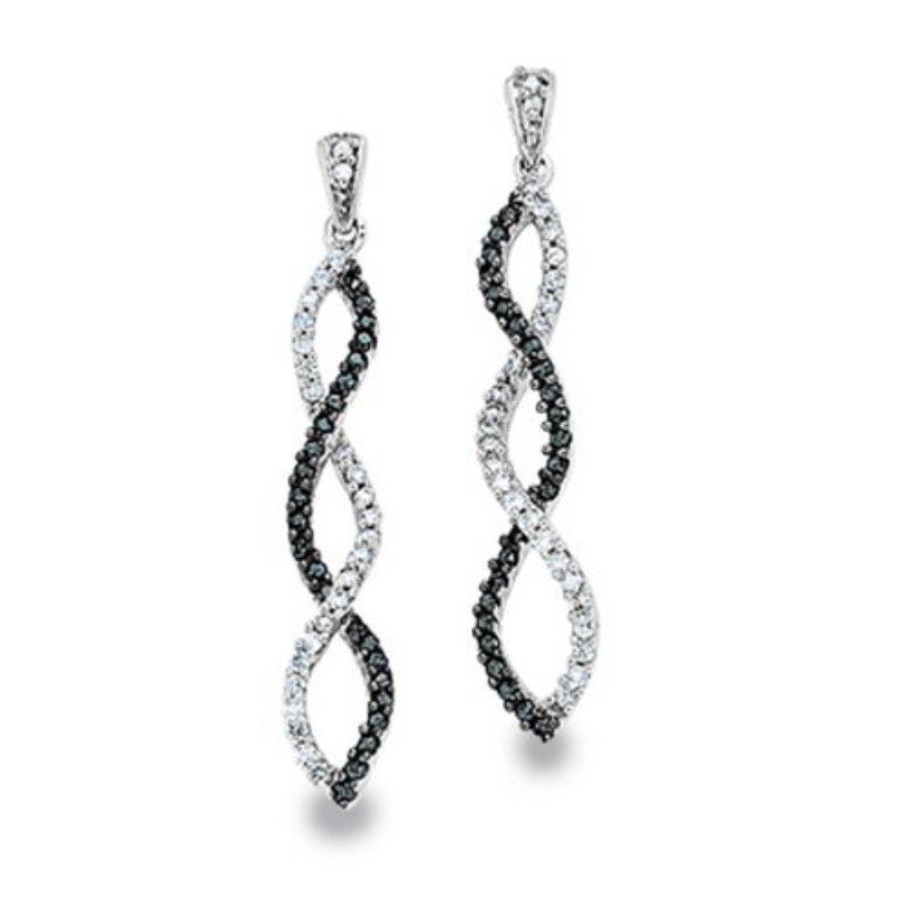 Dazzlingrock Collection 0.65 Carat Total Weight 10k Black & White Round Diamond Women's Earrings in Solid White Gold - Perfect for Weddings, Anniversaries & Special Occasions