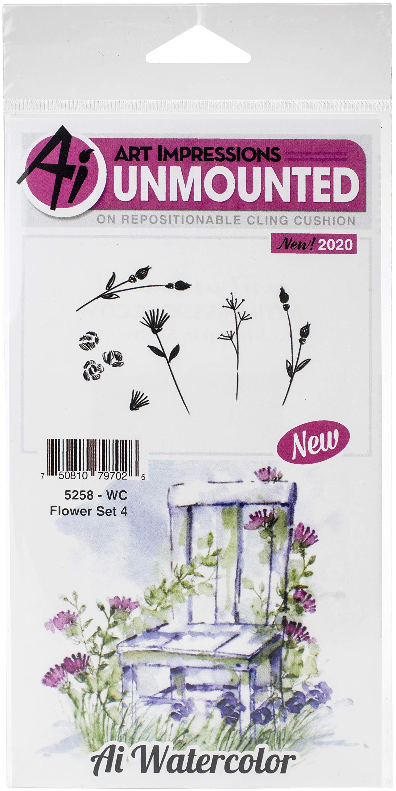 ART IMPRESSIONS Watercolor Stamp Set - 4 Beautiful FLWR & WC Flower Stamps for Card Making, Scrapbooking & DIY Crafts