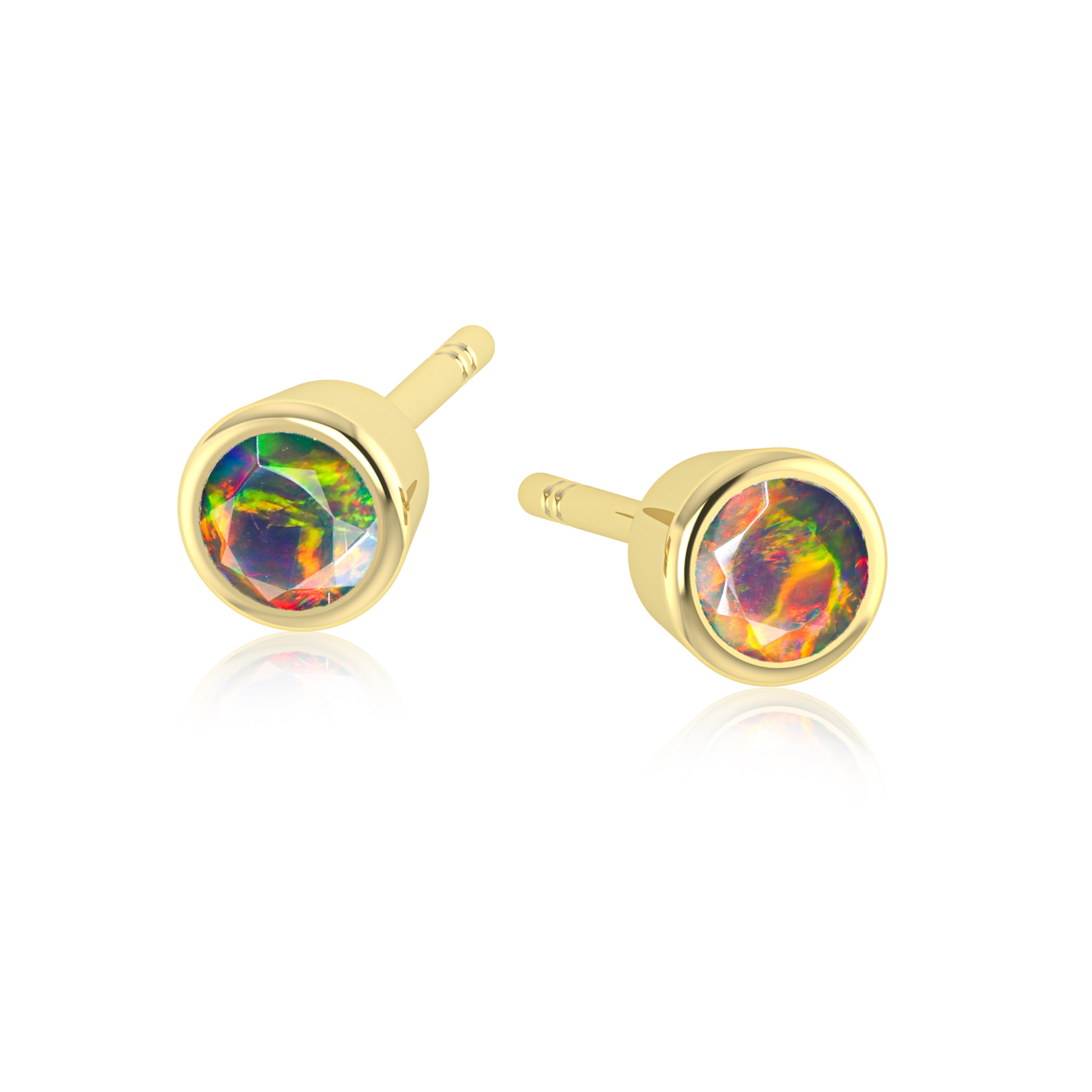 White Fire Round Opal Bezel Stud Earrings - Sterling Silver Dainty Jewelry for Women, Perfect for Weddings, Parties & Everyday Wear