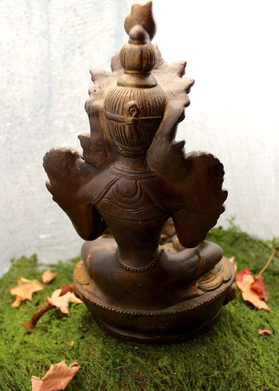 13 Inch Ceramic Green Tara Statue - Handcrafted Buddhist Goddess Sculpture for Home Altar, Meditation & Spiritual Decor