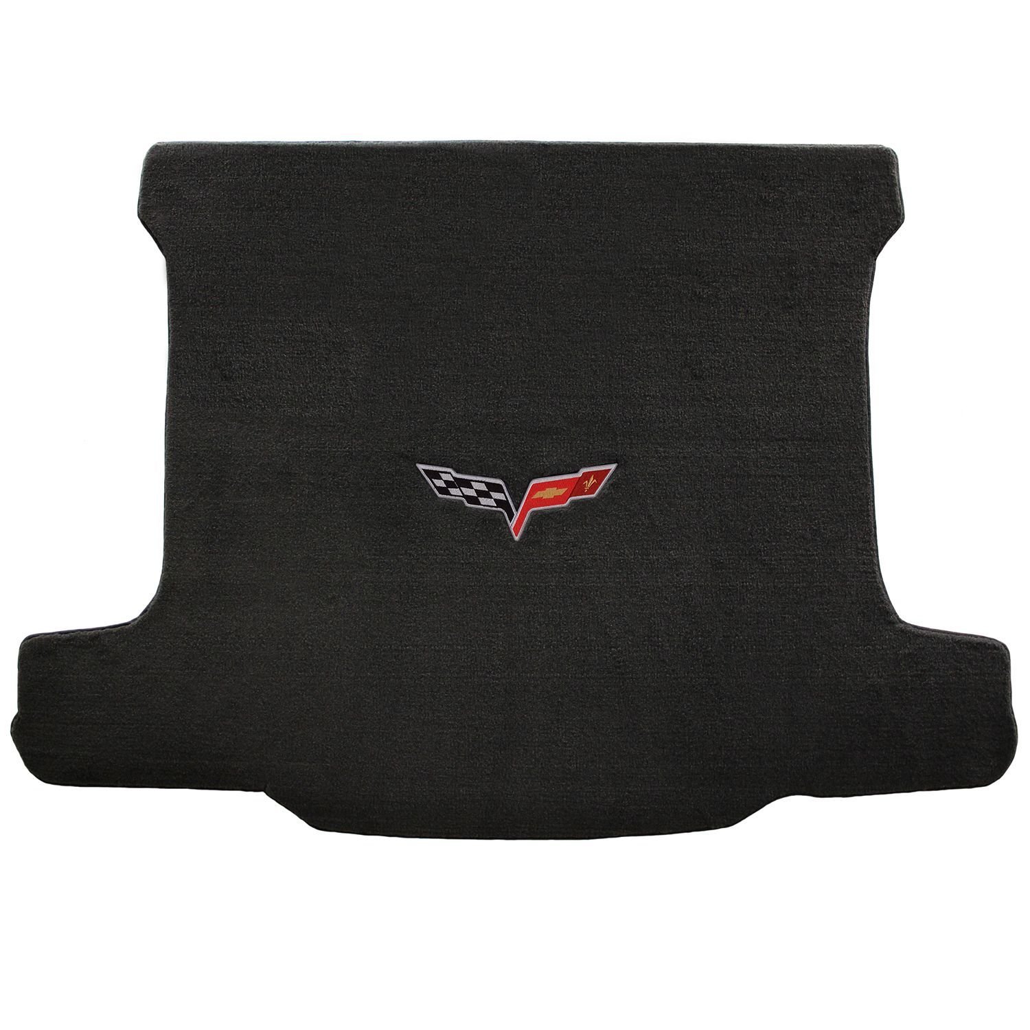 2005-2013 C6 Corvette Coupe Ebony Black Premium Trunk Mat with Crossed Flags Logo - Heavy Duty Carpet Protection for Road Trips & Car Shows