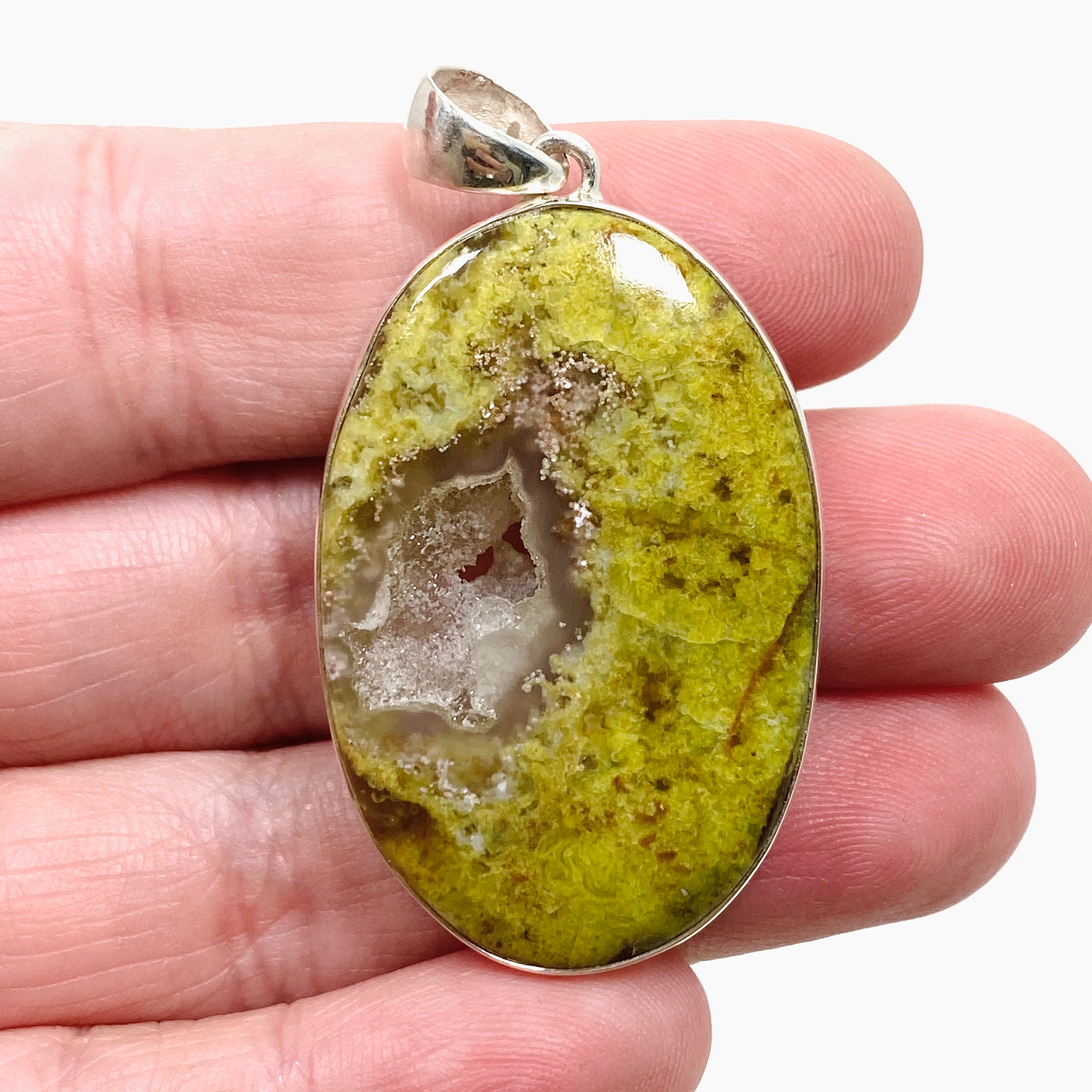Natural Green Opal (Madagascar) Druzy Oval Cabochon Pendant Necklace KPGJ4656 - Perfect for Boho Jewelry & Spiritual Healing