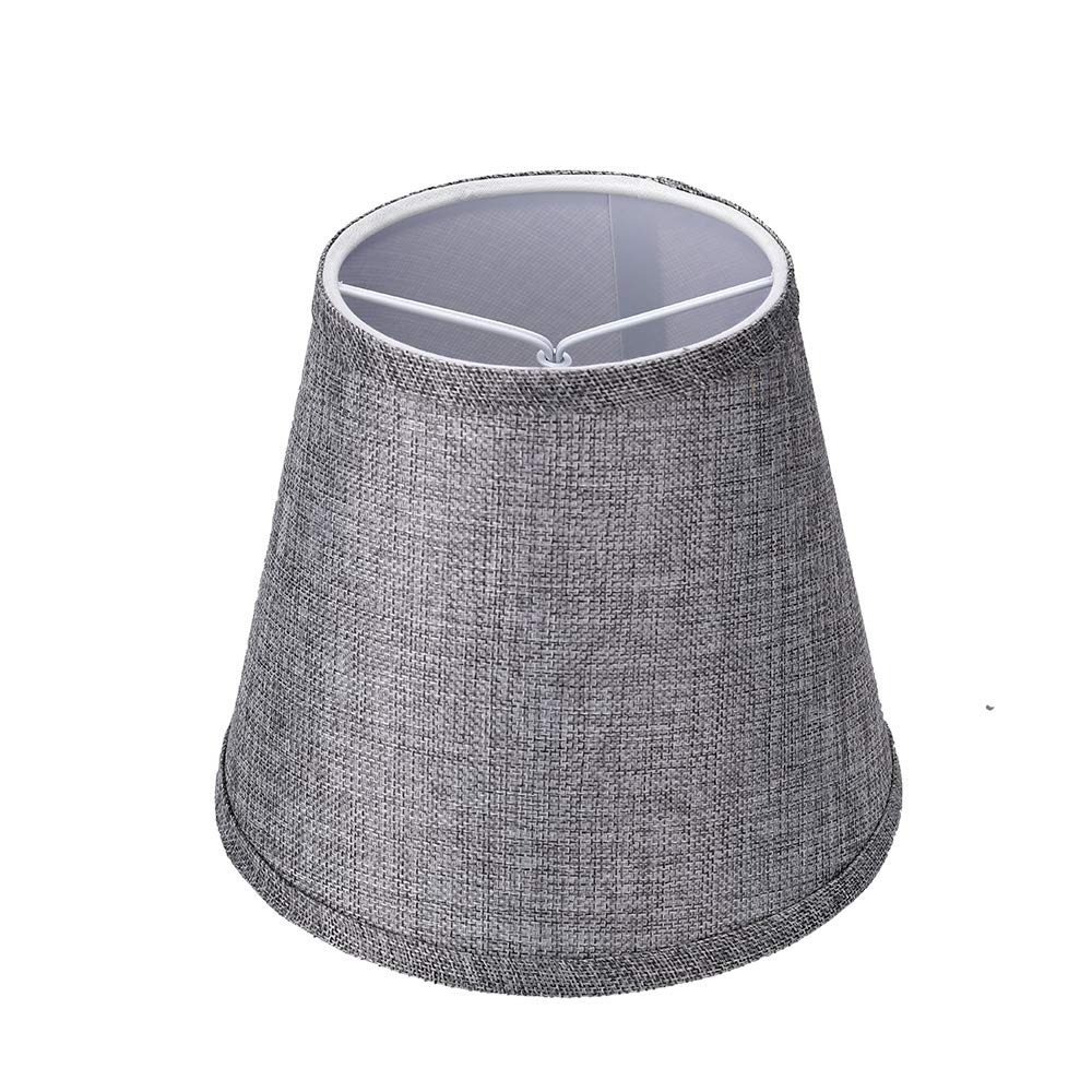 ALUCSET 2-Pack Small Clip-On Lamp Shades for Candelabra Bulbs - 5x8x7 Inch Barrel Fabric Lampshades in Grey/Brown - Perfect for Table Lamps, Chandeliers & Wall Sconces (Set of 2)